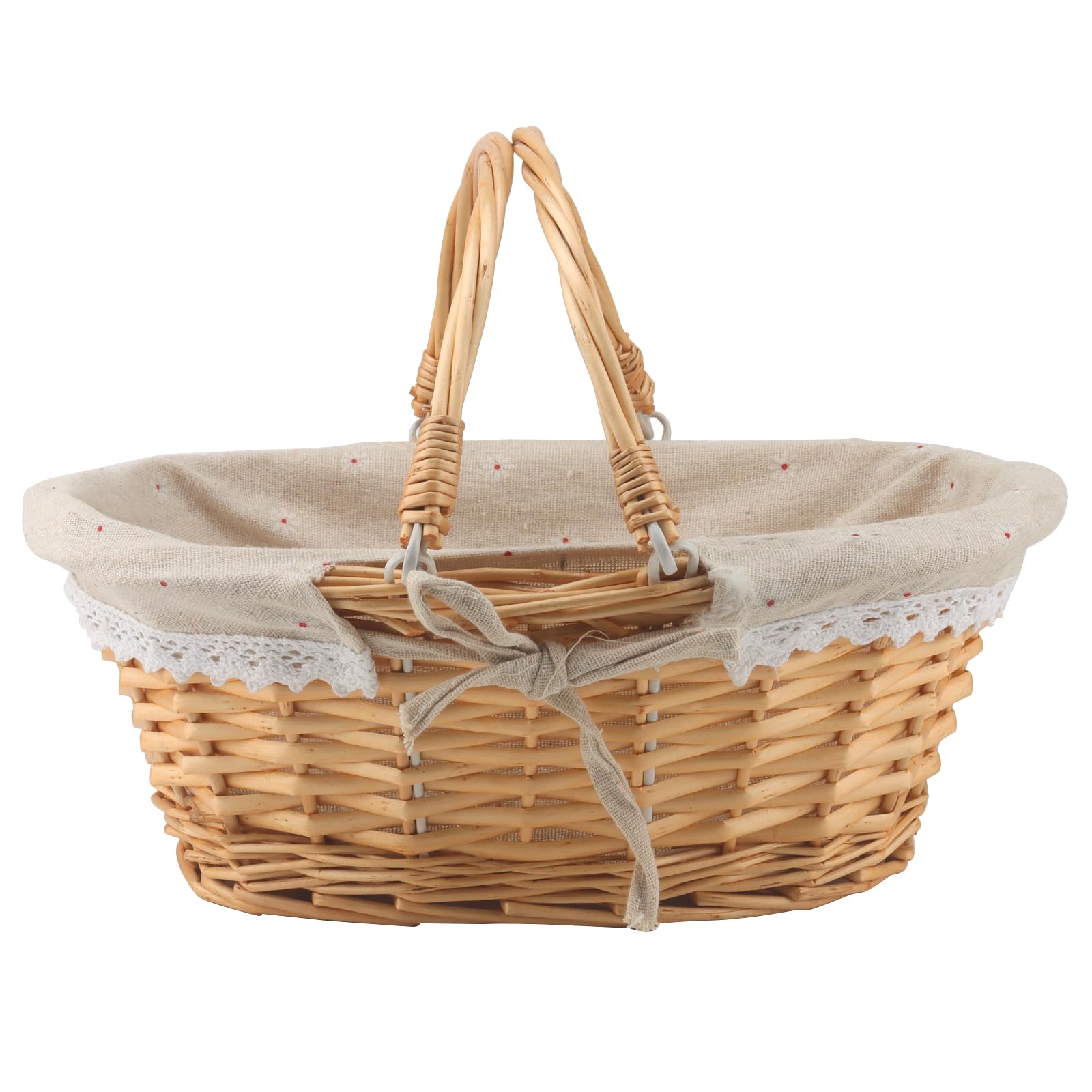 MUKCHAP 2 cestini da picnic ovali in vimini, 32 x 23 x 12 cm, in vimini intrecciato, con rivestimento con manico pieghevole, per picnic