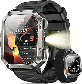 Blackview Smartwatch Militar com Chamadas Bluetooth - Relógio Fitness à Prova d'Água IP68, 100+ Modos Esportivos, Tela HD 1.85", 2 Pulseiras - Compatível Android/iPhone