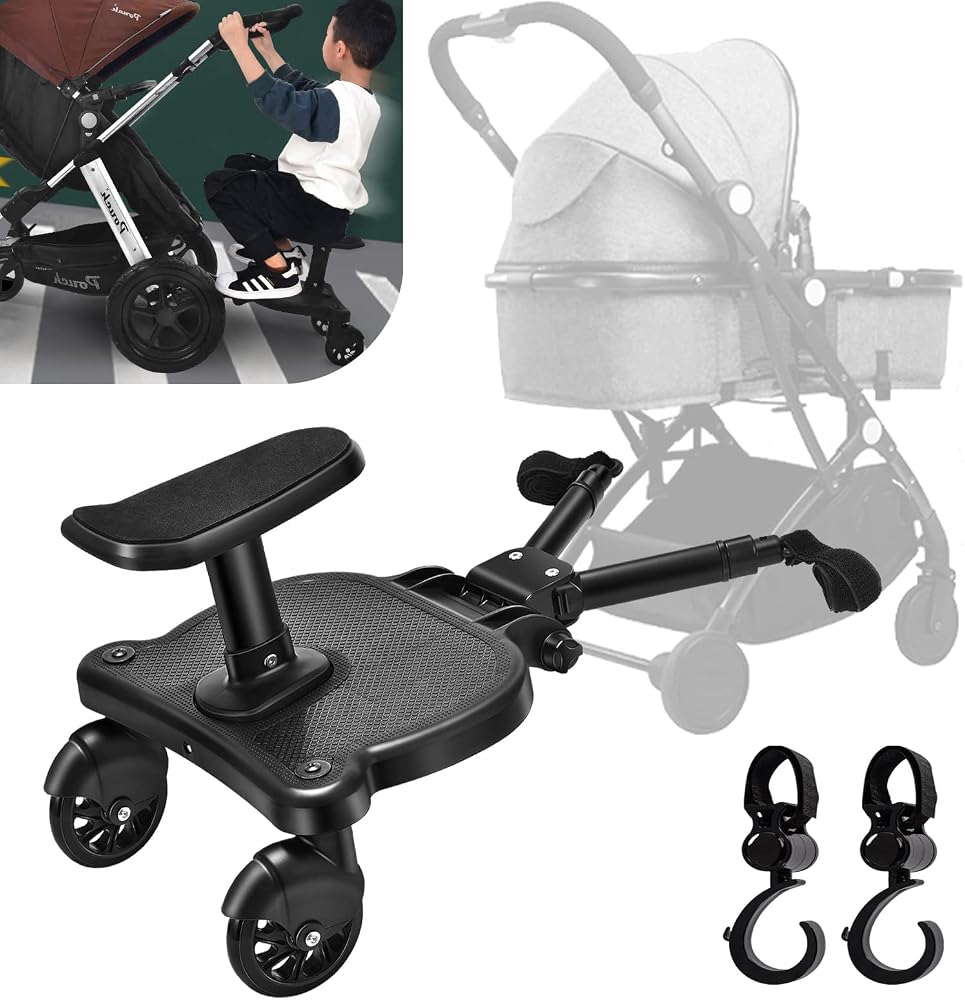 Planche de Poussette Universelle, Vihir Planches À Roulettes Pour Bébé | Buggy board avec Siège, Adaptée De 2 À 6 Ans (25 kg), Livré avec 2 Crochets pour Poussette