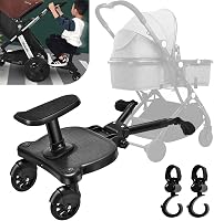 Vihir Univerzális Babakocsi Toldalék Ülőkével, Buggy Board 2-6 Éves Gyermekeknek, 25kg Teherbírású Fellépő, Fekete Babakocsitoldalék PU Forg 1