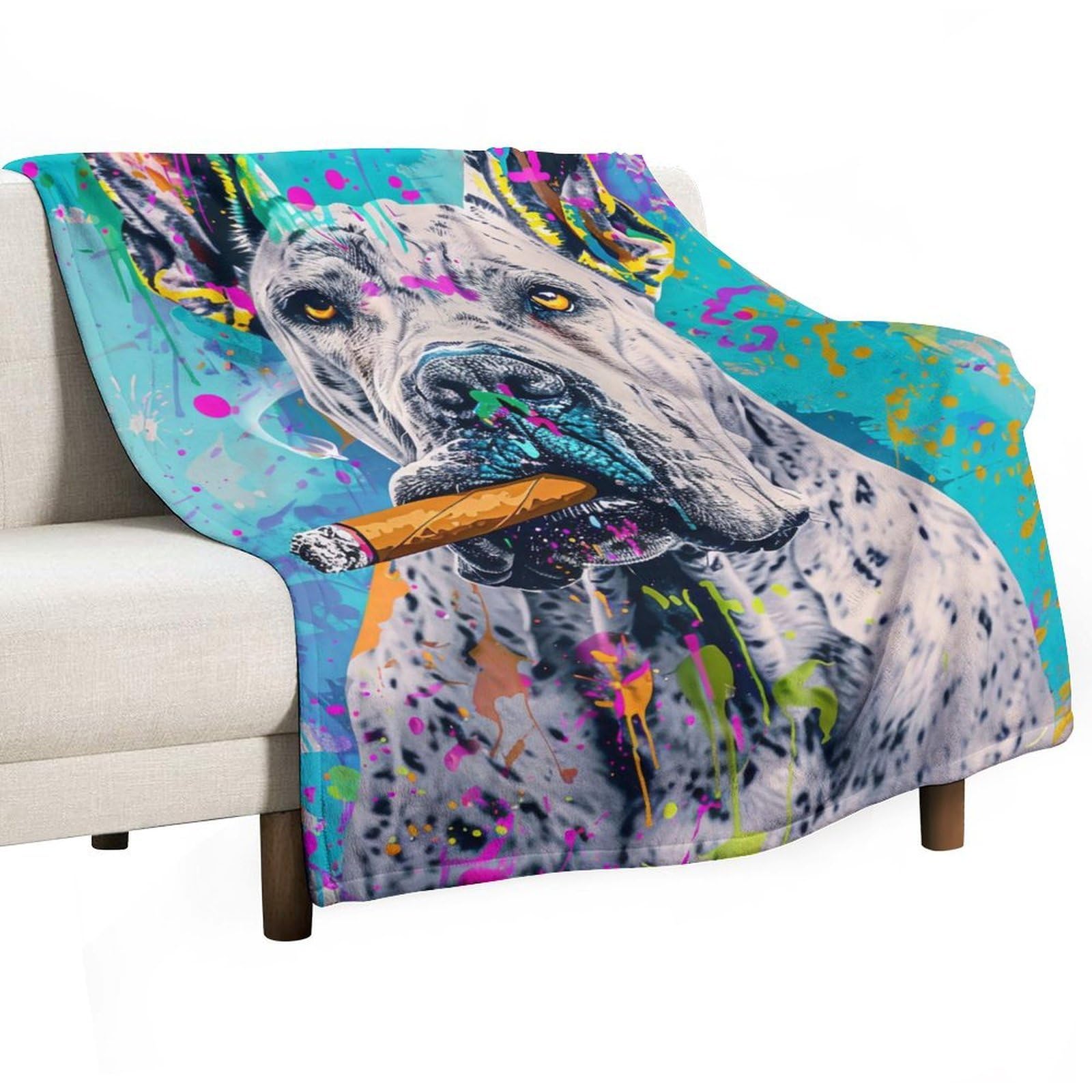 YHGSREUOH Pop-Cigar-Dane_01 Flannel Blankets Fleece Soft Throw Lightweight Plush Gifts for Couch, Bed, Cozy Sofa Plush, Chair, Lovers 150x200cm(60x80in)