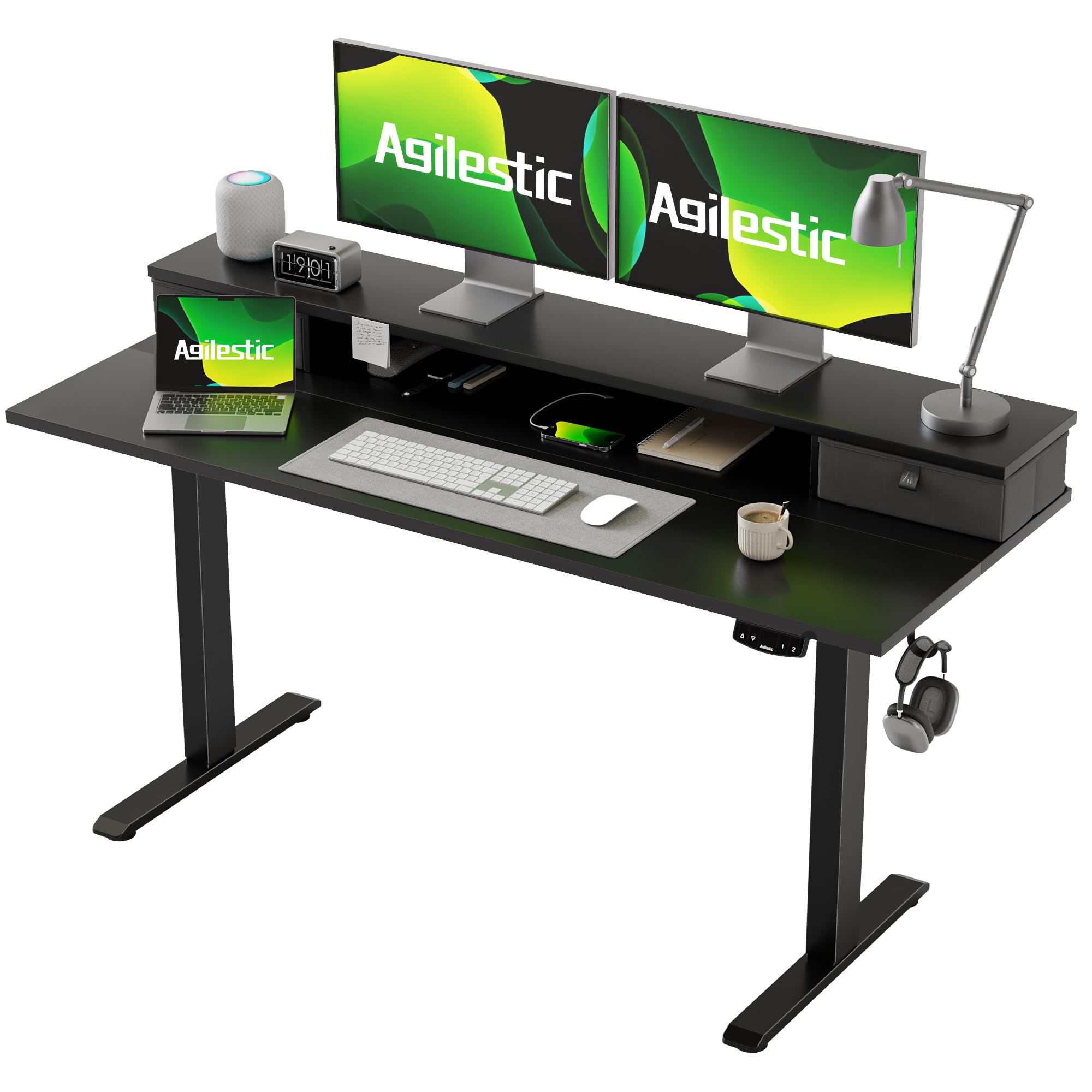 Agilestic 55 x 24 Inches Electric Standing Desk with 2 Storage Drawers, Stand Up Desk Adjustable Height, Sit and Stand Computer Table with Splice Board, BlackThe Forest Stewardship Council