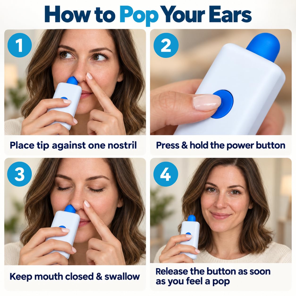 Ear Pressure Relief Device by Tilcare: Electric Ear Popper & Eustachian Tube Unclogger for Flying and Colds, USB-C, 3 Tips — Amazon image 3
