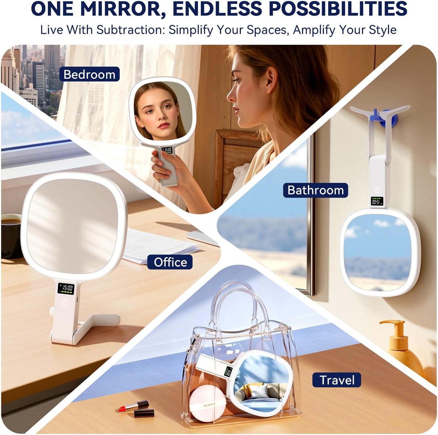 Auxmir Travel Makeup Mirror with Lights, Double Sided 30X/1X Lighted Magnifying Mirror, LED Display & 3 Color & Dimmable Brightness, Rechargeable Portable Vanity Mirror, Tabletop/Handheld/Hanging - Image 7