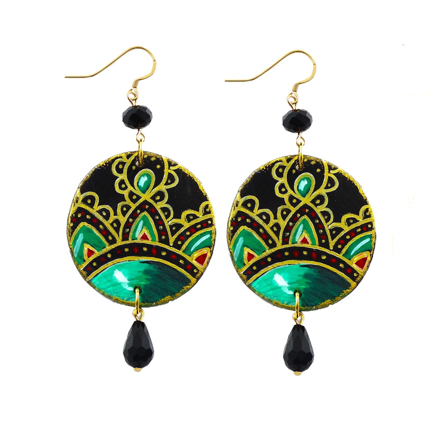 Orecchini dipinti a mano – DECORAZIONE CERAMICA DI VIETRI - Orecchini pendenti da donna, Gioielli in legno dipinto, Gancio in argento, Made in Italy, Bijoux da donna decorati, Lavorazione Artigianale