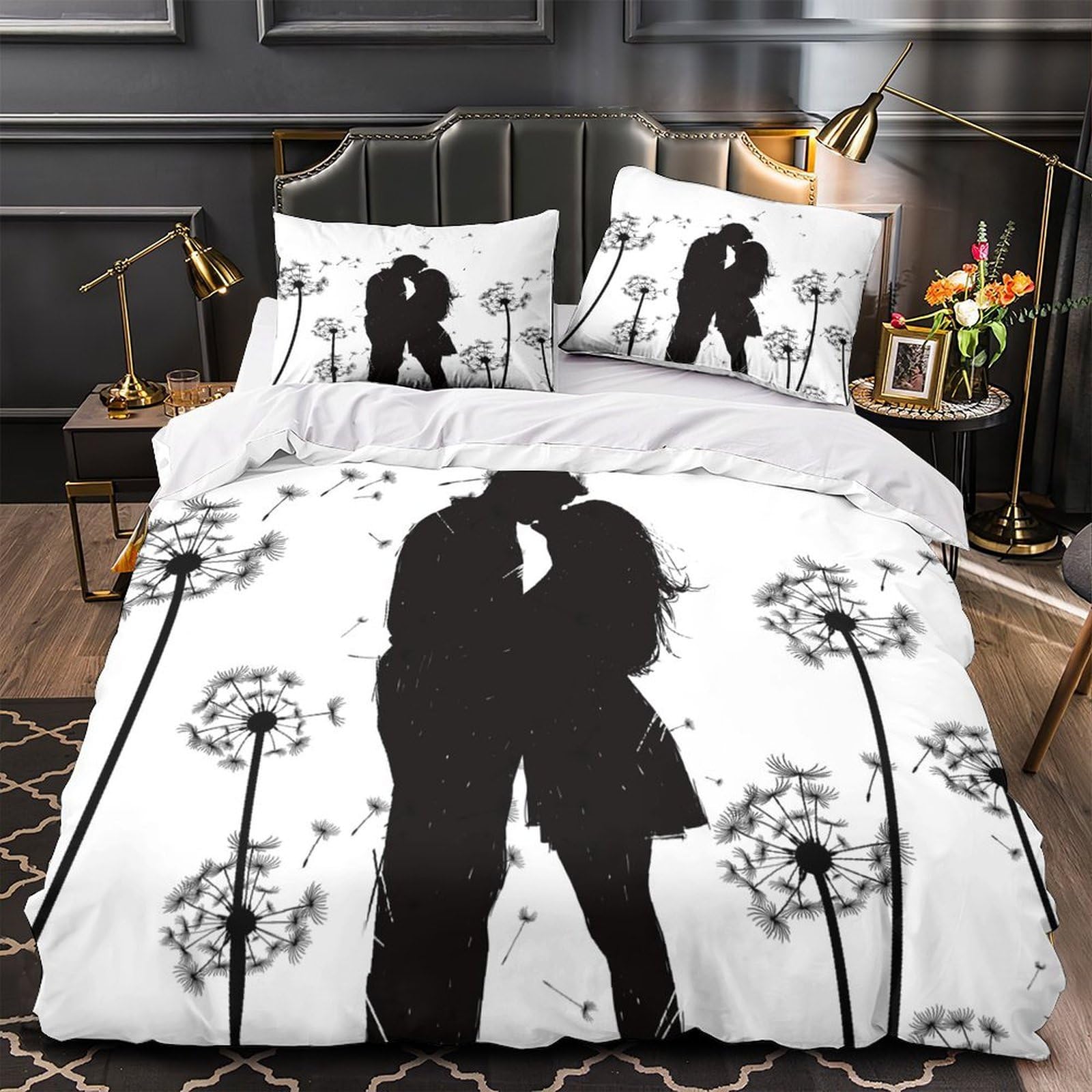 Parure de lit microfibre étoile rétro 260x220cm avec housse de couette zippée vintage