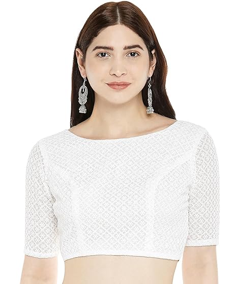 Women's Chikankari Saree Blouse with Elbow Sleeves