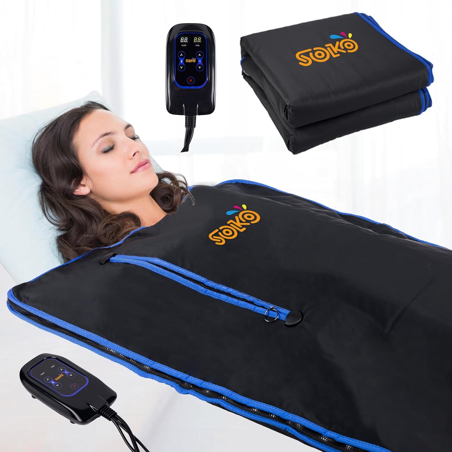 Sauna Blanket For Detoxification, Portable Far Infrared Sauna For Home Pu Sauna Bag W Therapy Stones Carbon Fiber Heating 1 6 Level Adjustable Temp 35 85 C 1 60 Minutes Timer - View #9