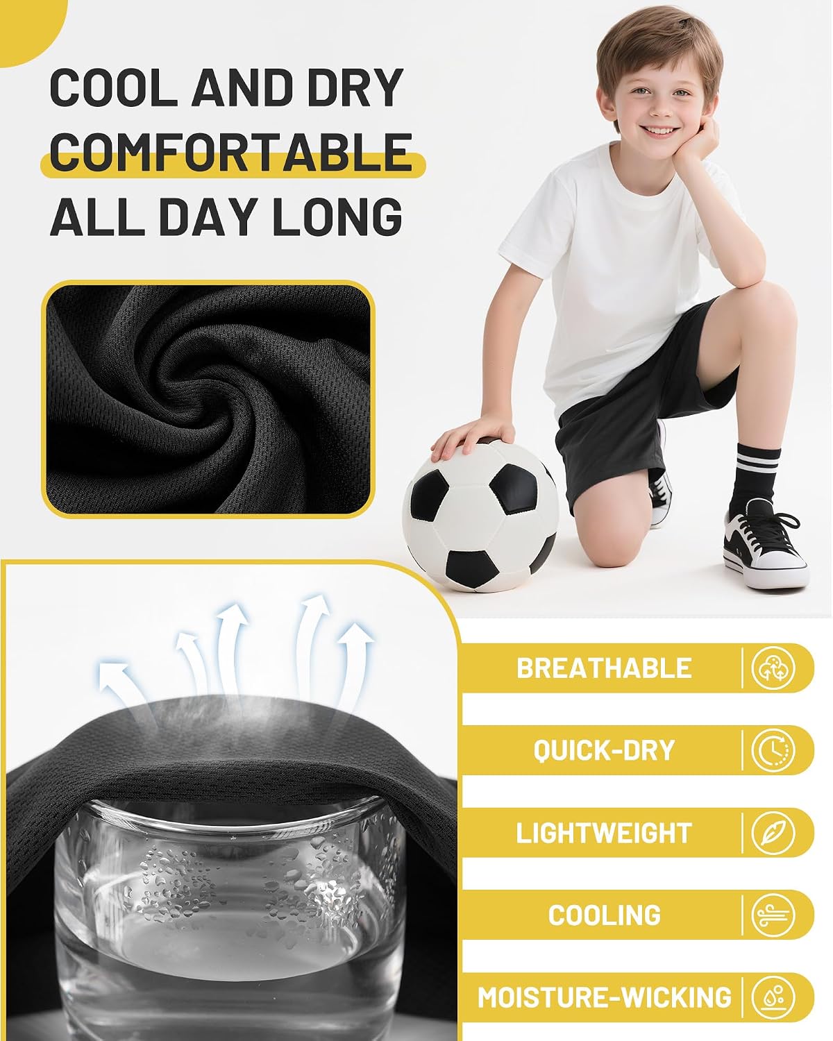 Runhit Boys Basketball Shorts Mesh Pockets Athletic Soccer Shorts for Youth Kids Running Gym PE Tennis Quick Dry Size 6–20