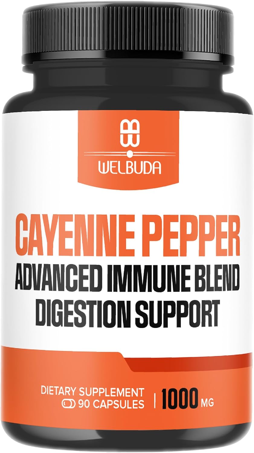 WELBUDA 1000mg Cayenne Pepper Capsules with Elderberry, Echinacea, Berberine HCI & More - Support Digestion Health, Healthy Heart & Immune System - 90 Veggie Capsules