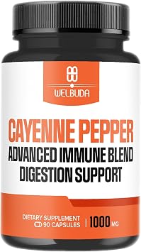 WELBUDA 1000mg Cayenne Pepper Capsules with Elderberry, Echinacea, Berberine HCI & More - Support Digestion Health, Healthy Heart & Immune System - 90 Veggie Capsules