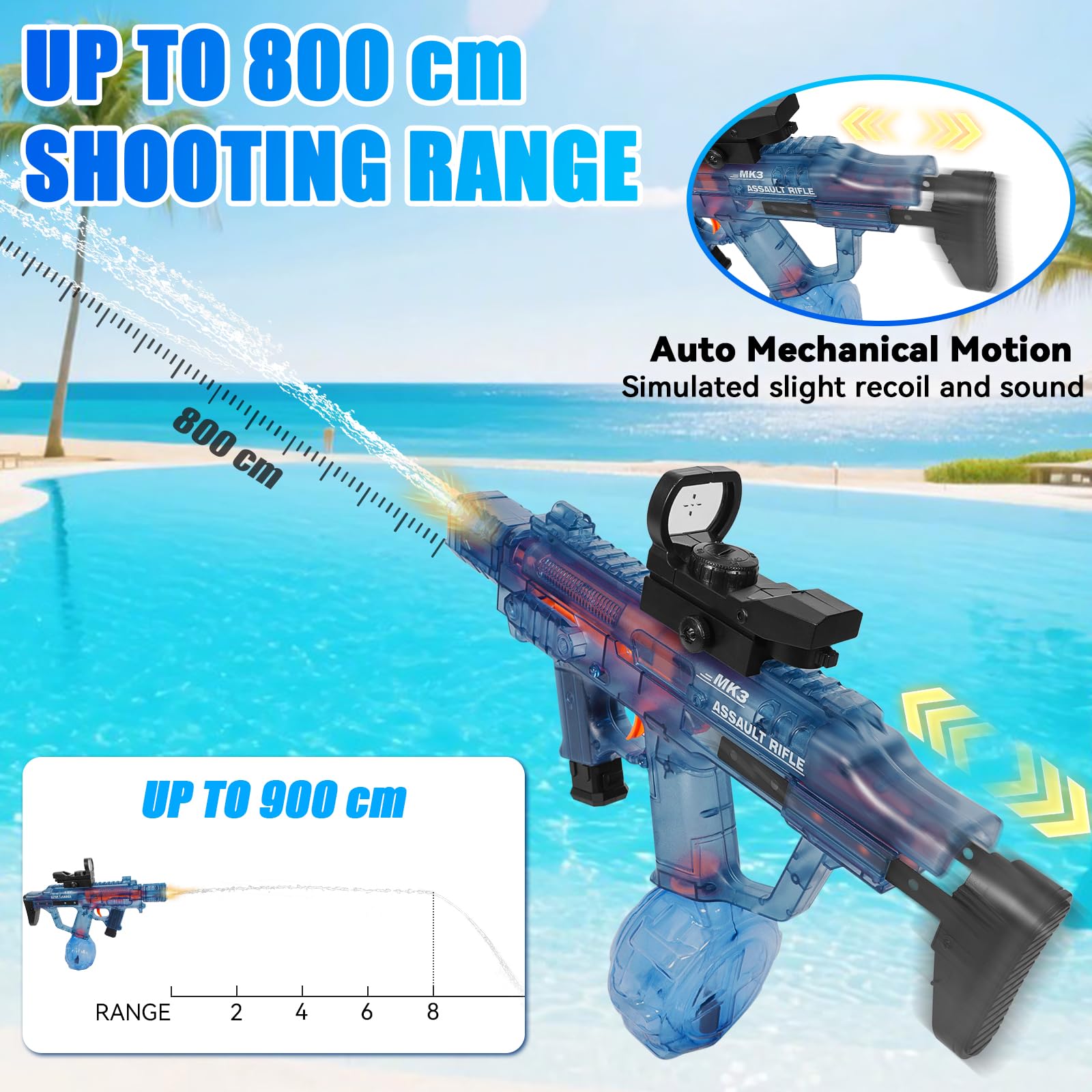Pistole ad Acqua Elettriche, Pistola ad Acqua Elettriche per Bambini, Fino a 10m Pistole ad Acqua Potenti, Giocattolo Blaster ad Acqua per Feste Estive, Giardino, Piscina, Spiaggia