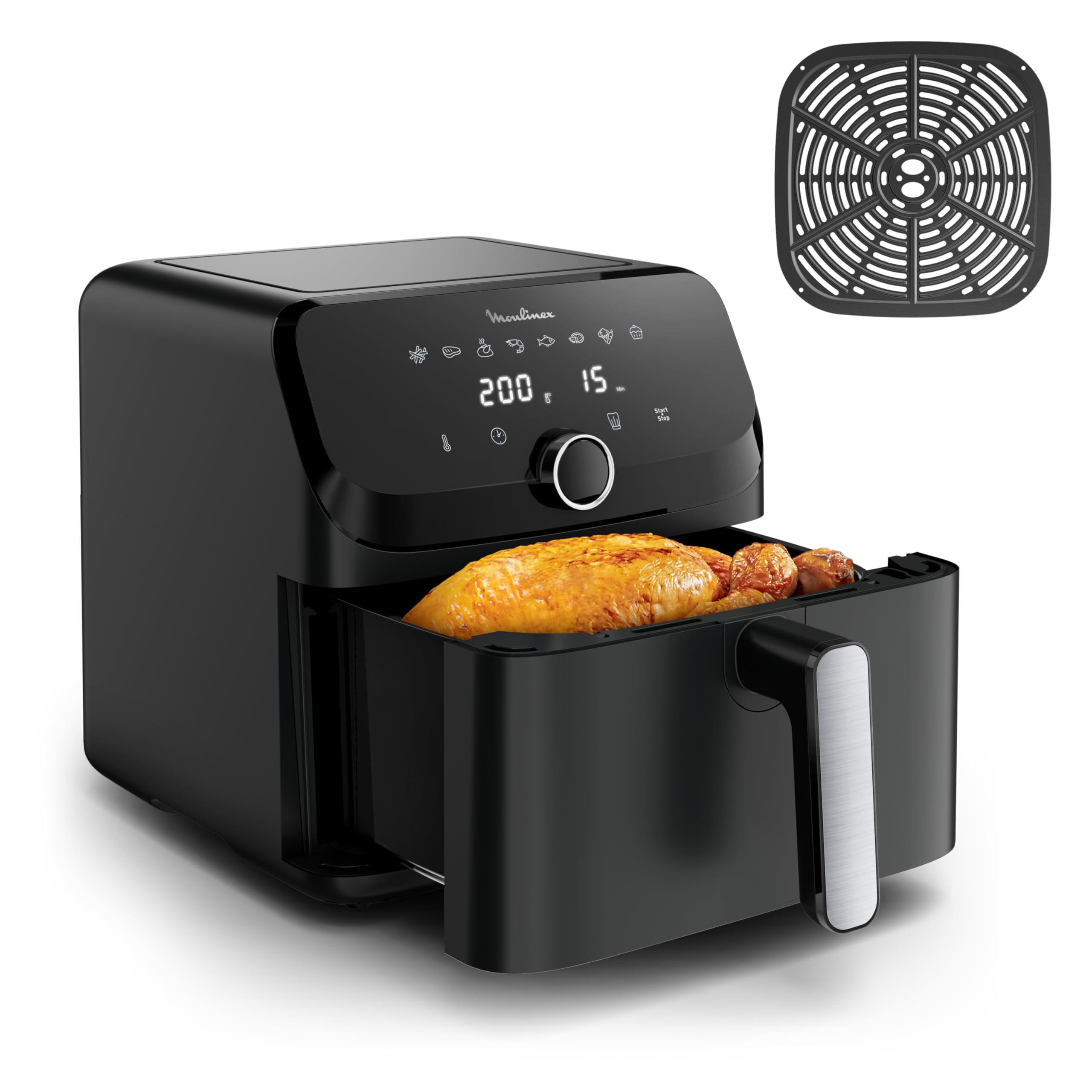 Moulinex Easy Fry Mega, air fryer compact, Mono tiroir 7.5 L, Jusqu’à 8 personnes, 8 programmes, noir EZ8558F0