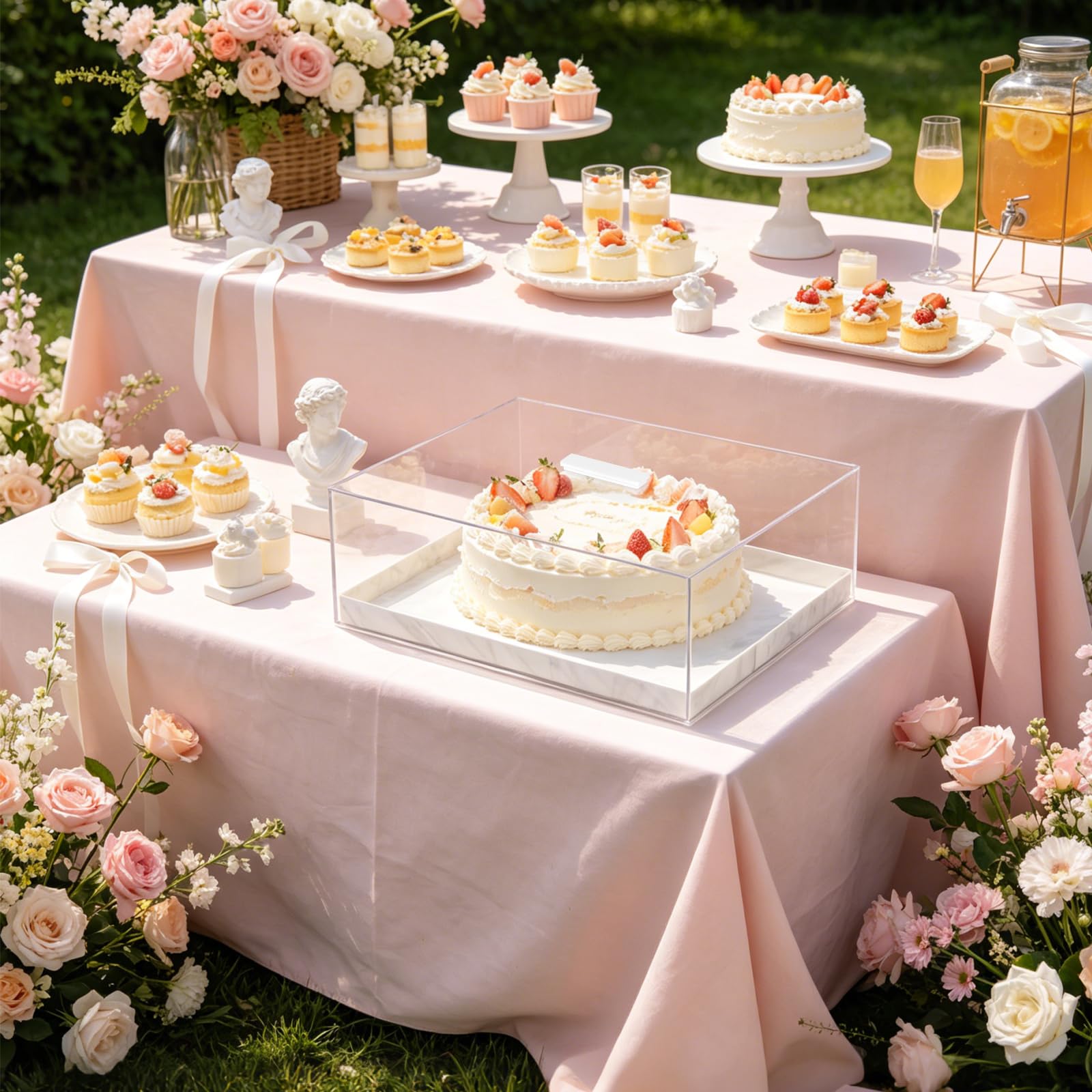 Bandeja rectangular de acrílico grande para tartas con tapa, soporte para tartas de 14 x 10 pulgadas, soporte transparente para exhibición de pasteles con tapa, soporte para postres, bandeja para