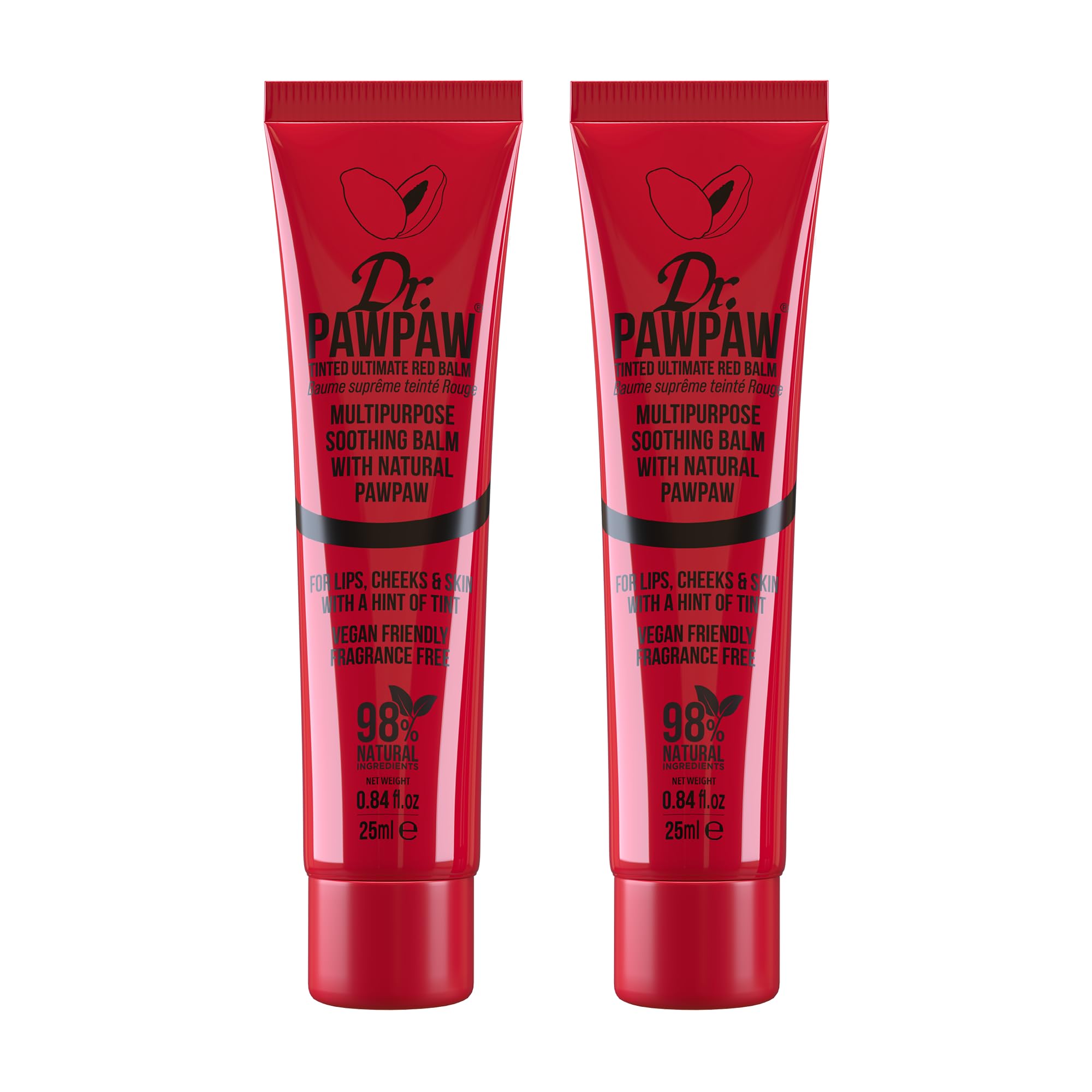 Dr.PAWPAW Tinted Ultimate Red Balm 2 x 25ml, Multi Purpose Natural Fragrance Free Pawpaw Balm