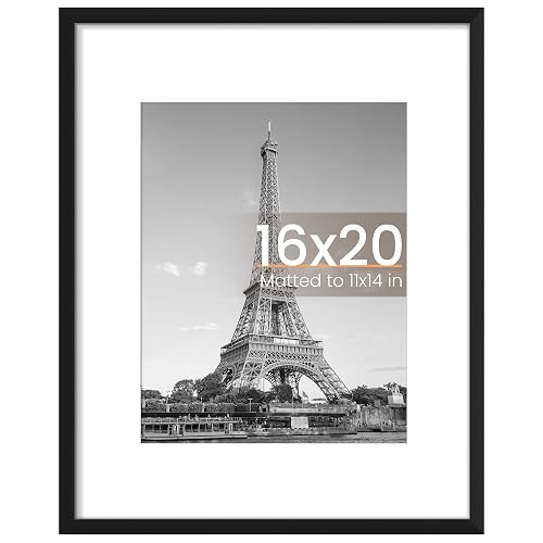 upsimples 16x20 Picture Frame, Wall Decor Poster Frames, Black 1 Pack | 16 x 20 Frame, 11x14 Frame with Mat for Gallery Wall, Family, Baby, Dog, Dorm, Christmas