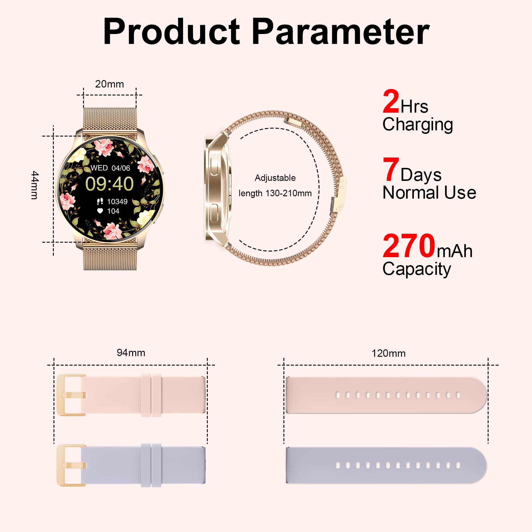 Smartwatch Donna Chiamata e Risposta,Orologio Smart Watch con Cronometro Contapassi Cardiofrequenzimetro Pressione Sanguigna SpO2 Sonno,20 Sportivo Orologio Fitness Tracker Watch per Android iOS