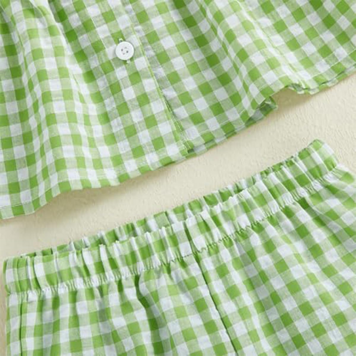 Conjunto Verano para Niñas Pequeñas Color Liso/Cuadros Sin Mangas Con Volantes Camisetas y Pantalones Anchos de Lino Ropa Infantil de Primavera — view 6