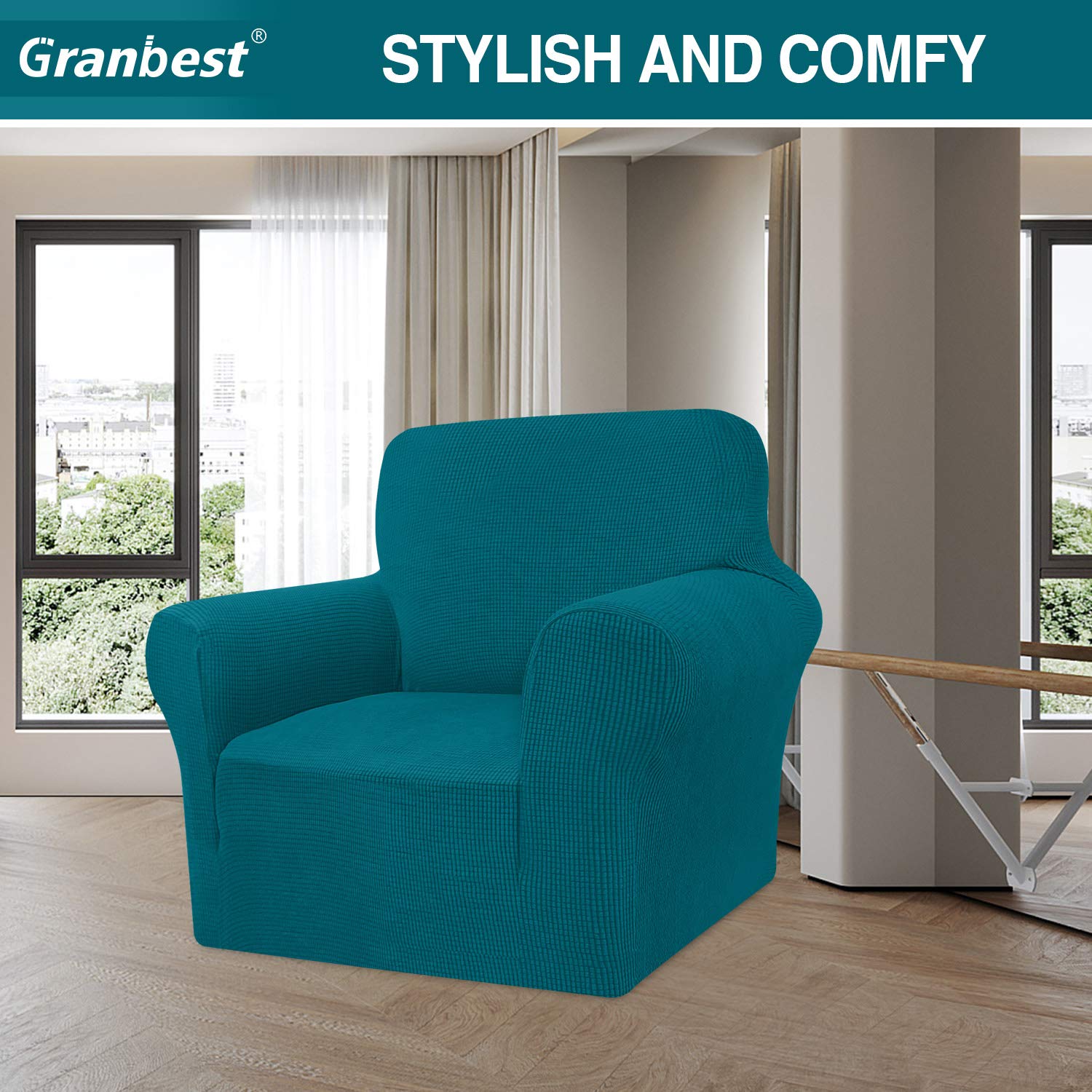 Granbest, Copridivano altamente elasticizzato, moderno, jacquard, per soggiorno, funge da protezione per cani e animali domestici, 1 posto, verde-blu