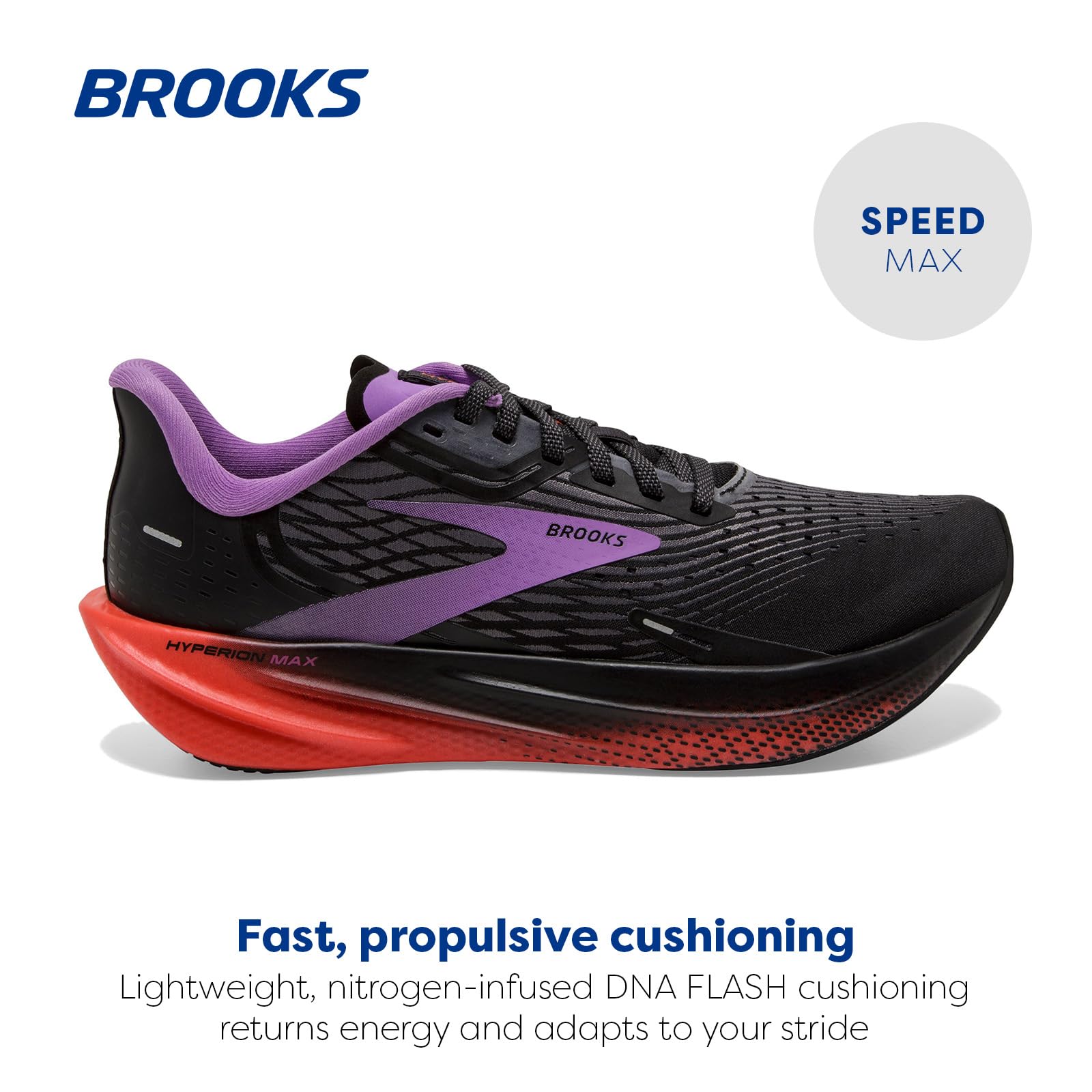 Brooks Women’s Hyperion Max Neutral Running Shoe - Black/Fiesta/Bellflower - 9 Medium