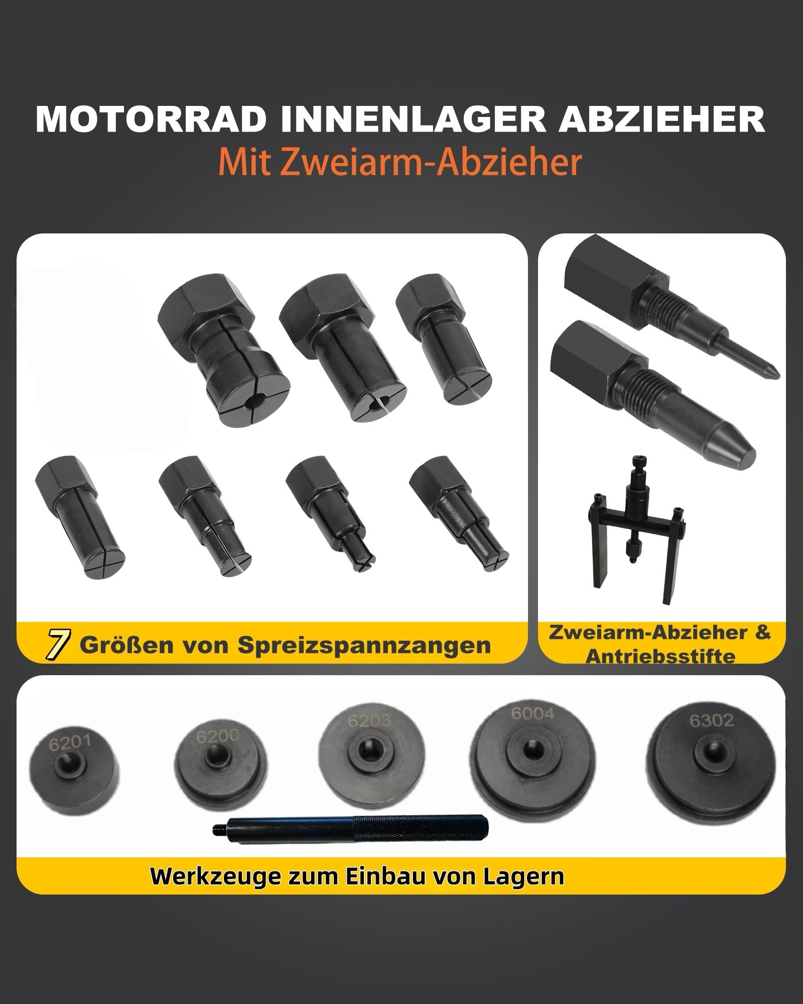 16PCS Fahrrad Innenlager Abzieher mit Lagerpresssatz für Lagermontage Sackloch Innen Lagerabzieher Abzieher Set mit 7 erweiterbaren Spannzangen & Zweiarmigem