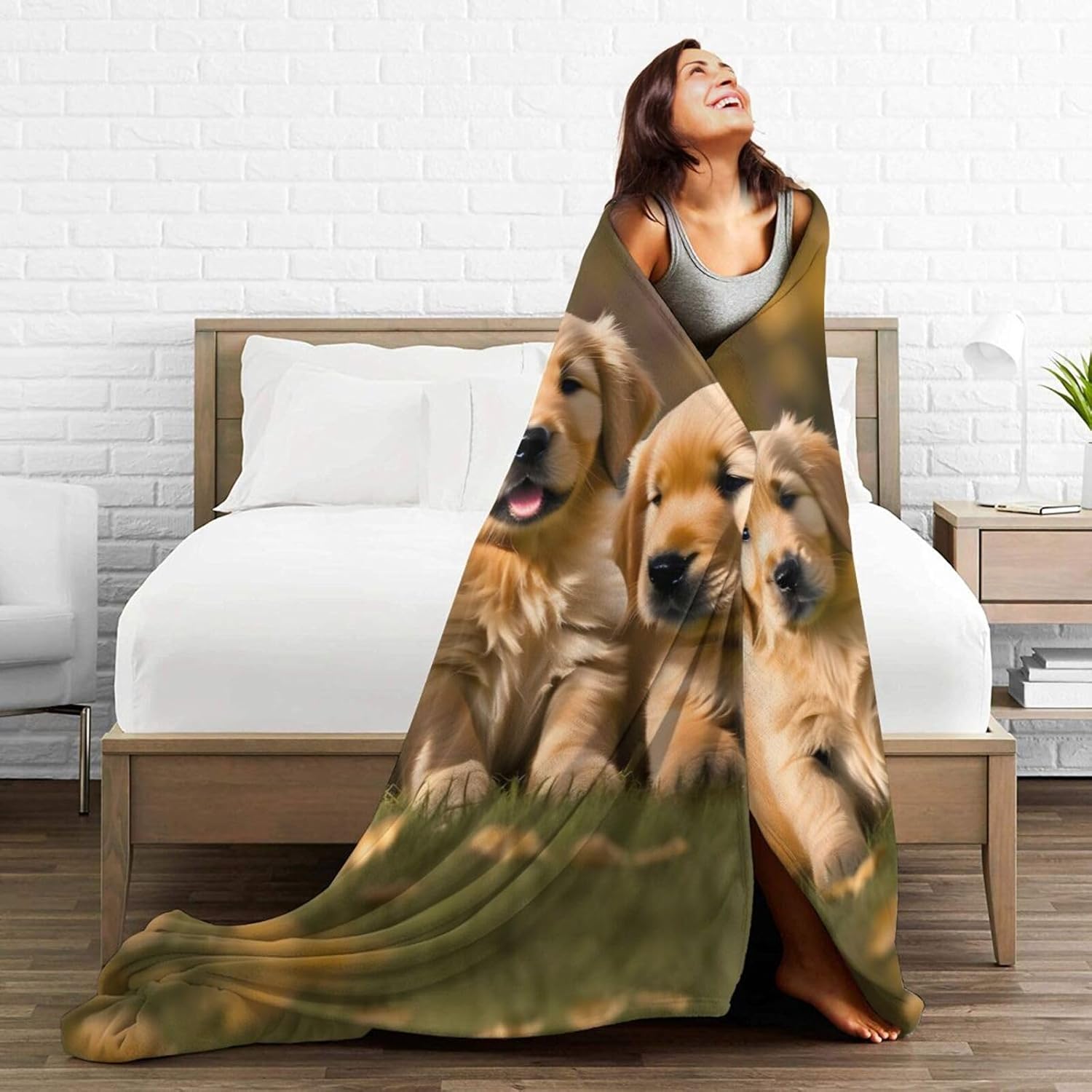 Golden Retriever Dogs Puppies Pets Ultra-Soft Flannel Fleece Blanket-Perfect for Bed,Sofa,Camping,Cold Movie Nights and Travel