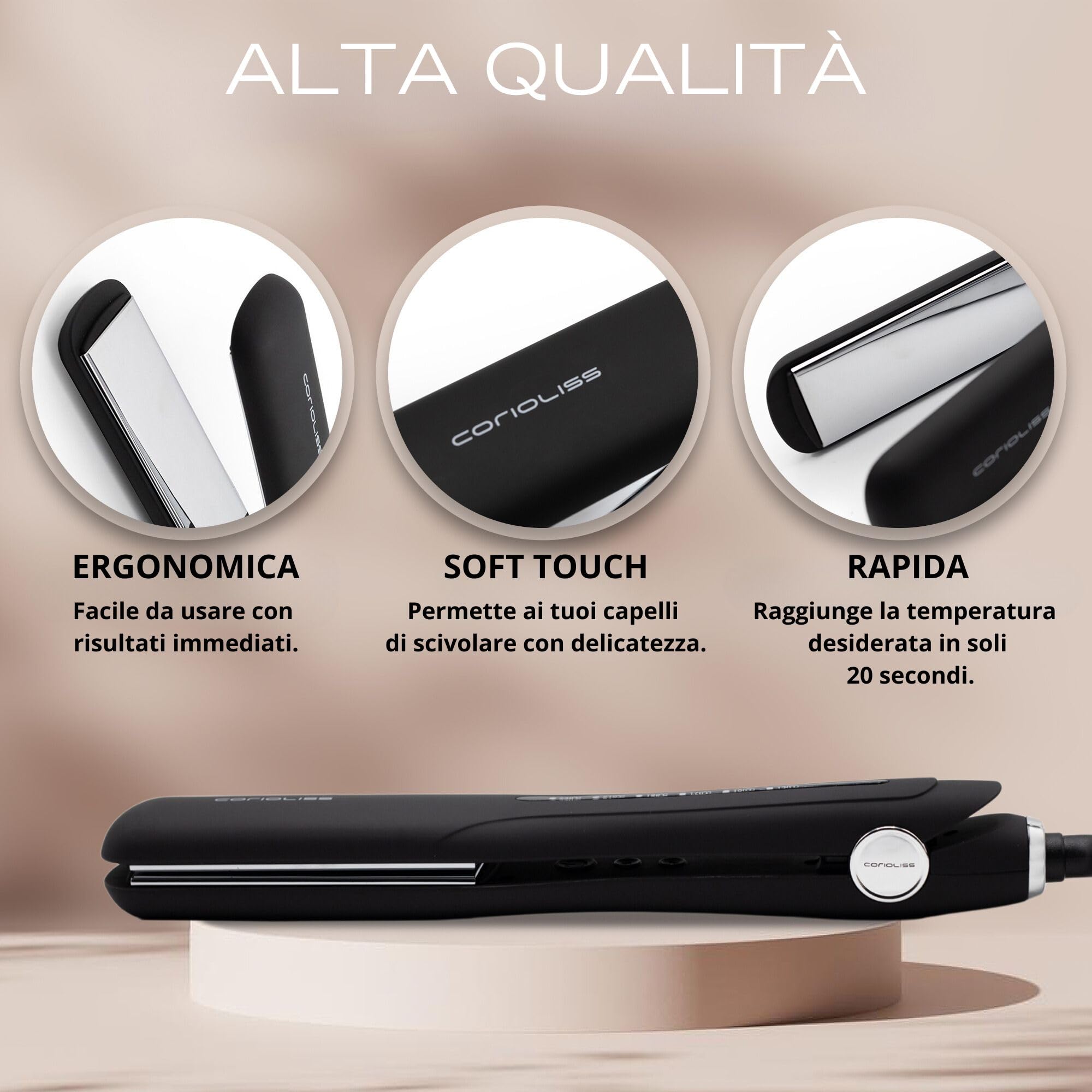 Corioliss WIDE | Piastre per capelli Professionale Larghe | Titanio | Perfetta per lisciare e creare onde e ricci | Con controllo della temperatura