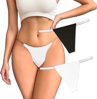 QueenVibes Womens 2 Pack Clear Strap G-String Thongs Invisible Underwear Seamless Lingerie for Women, Black & White