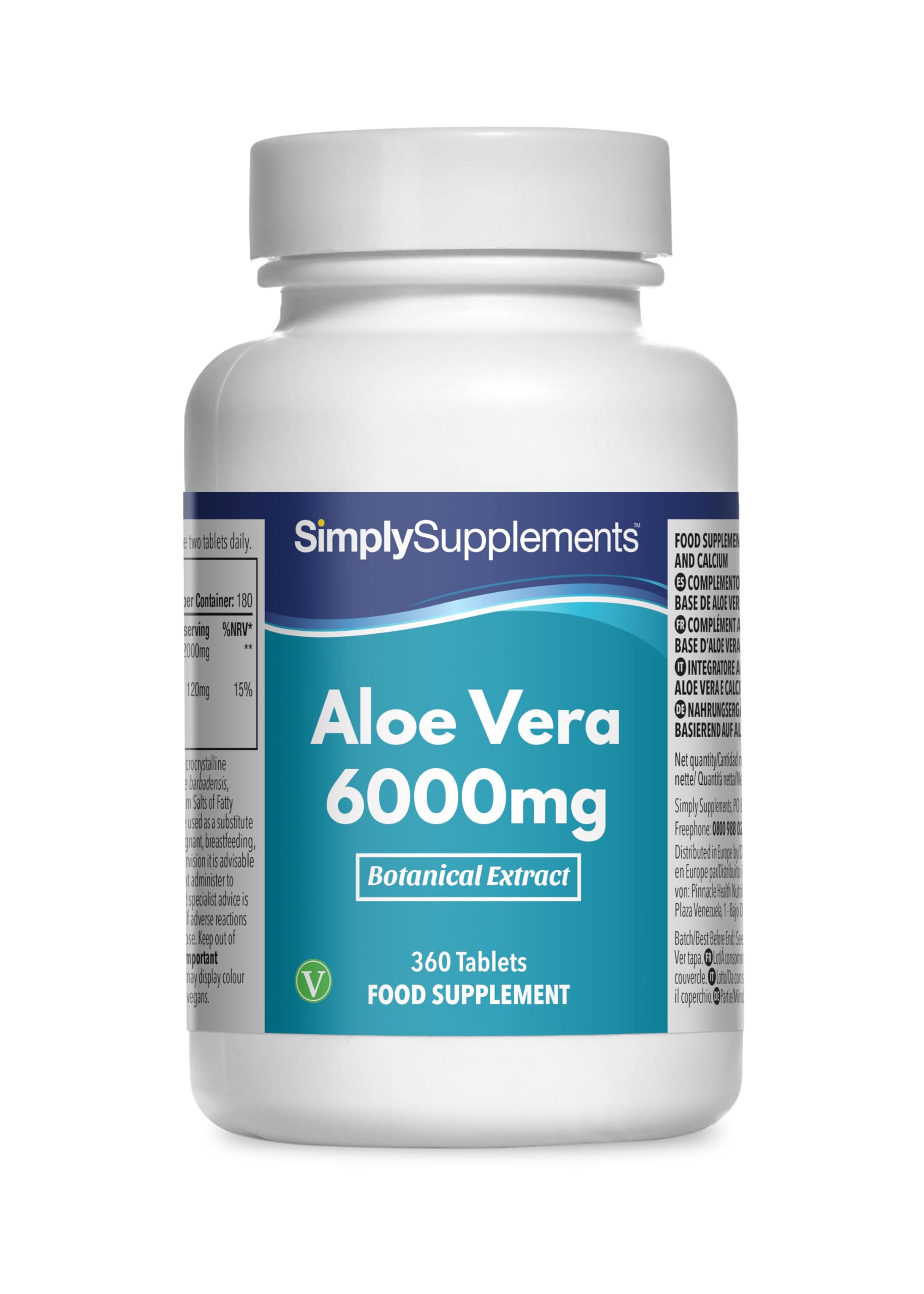 SimplySupplements Aloe Vera 6000mg - 360 Tablets - Suitable for Vegans - 6 Months Treatment -