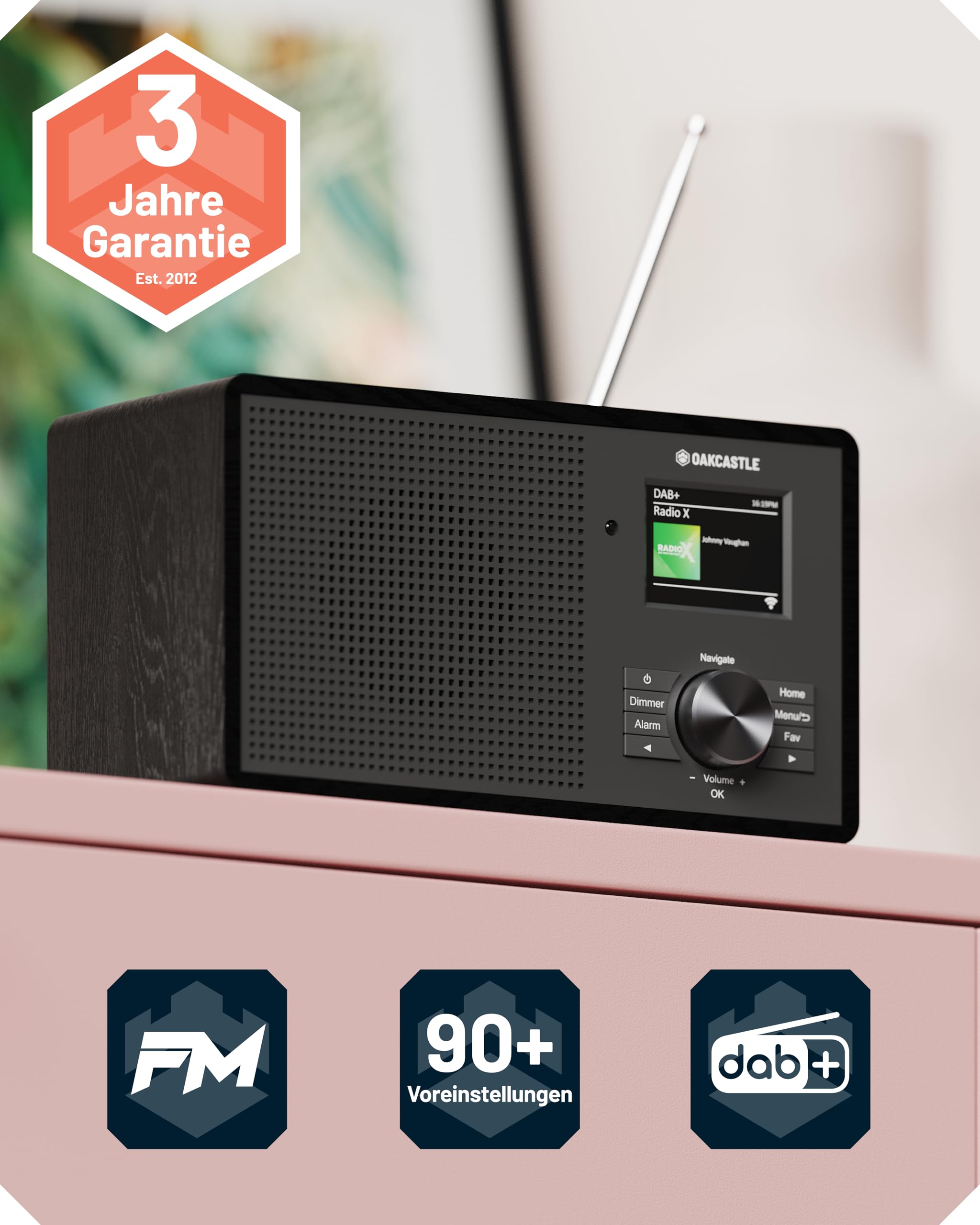 OAKCASTLE IR200 Internetradio WLAN DAB+ Bluetooth Kompakt Digitalradio UKW mit Fernbedienung EQ Dimmbares Farbdisplay