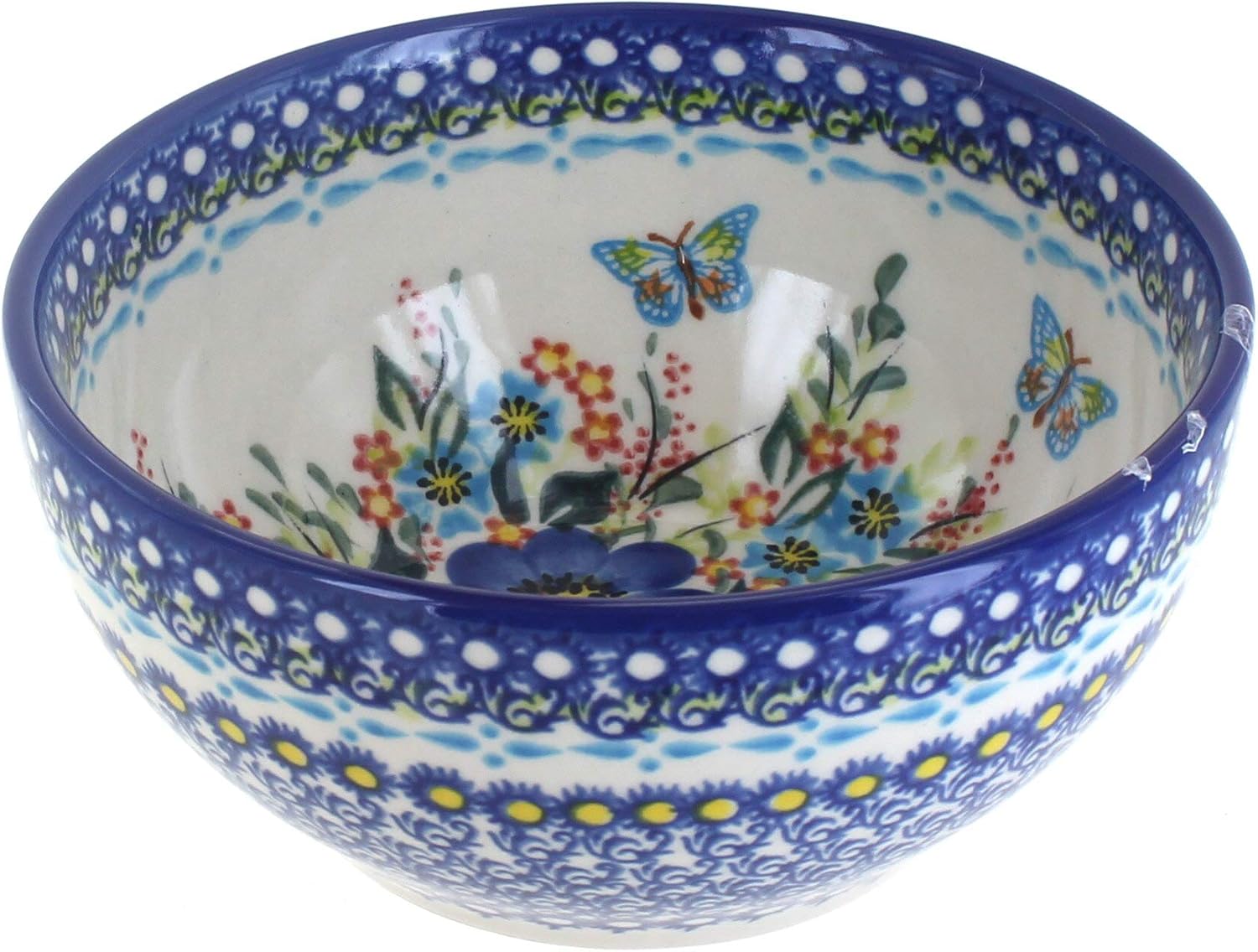 Blue Rose Polish Pottery - Garden of Blue Cereal/Soup Bowl - 6" Diameter - Great Bowl for Everyday Dinnerware, Casual Dinnerware, or Formal Dining