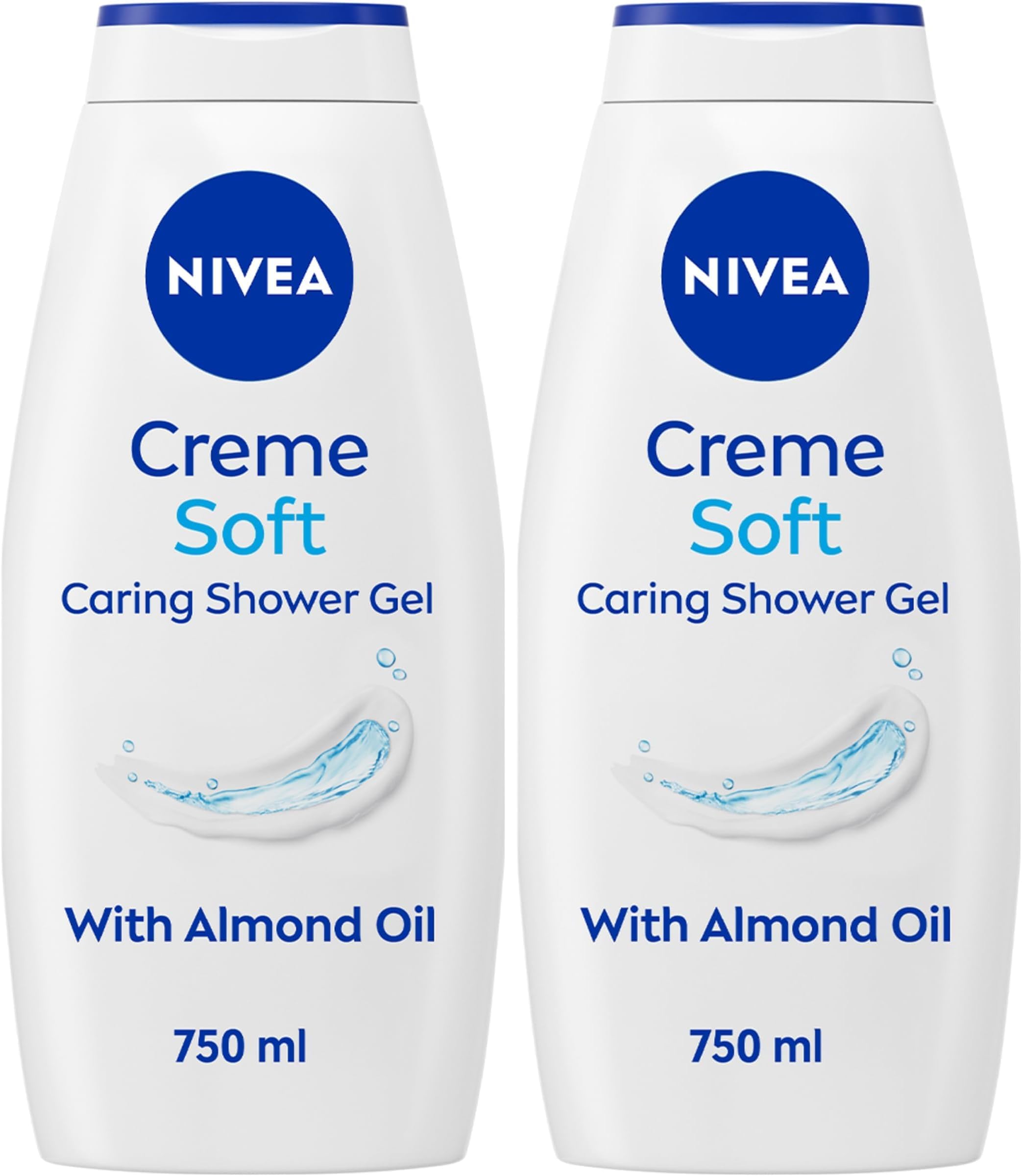NIVEA Care Shower Creme Soft (750ml) Caring Shower Body Cream Enriched with Almond Oil, Moisturising Shower Gel Body Wash, Skin Moisturiser with Mild Scent (Pack of 2)