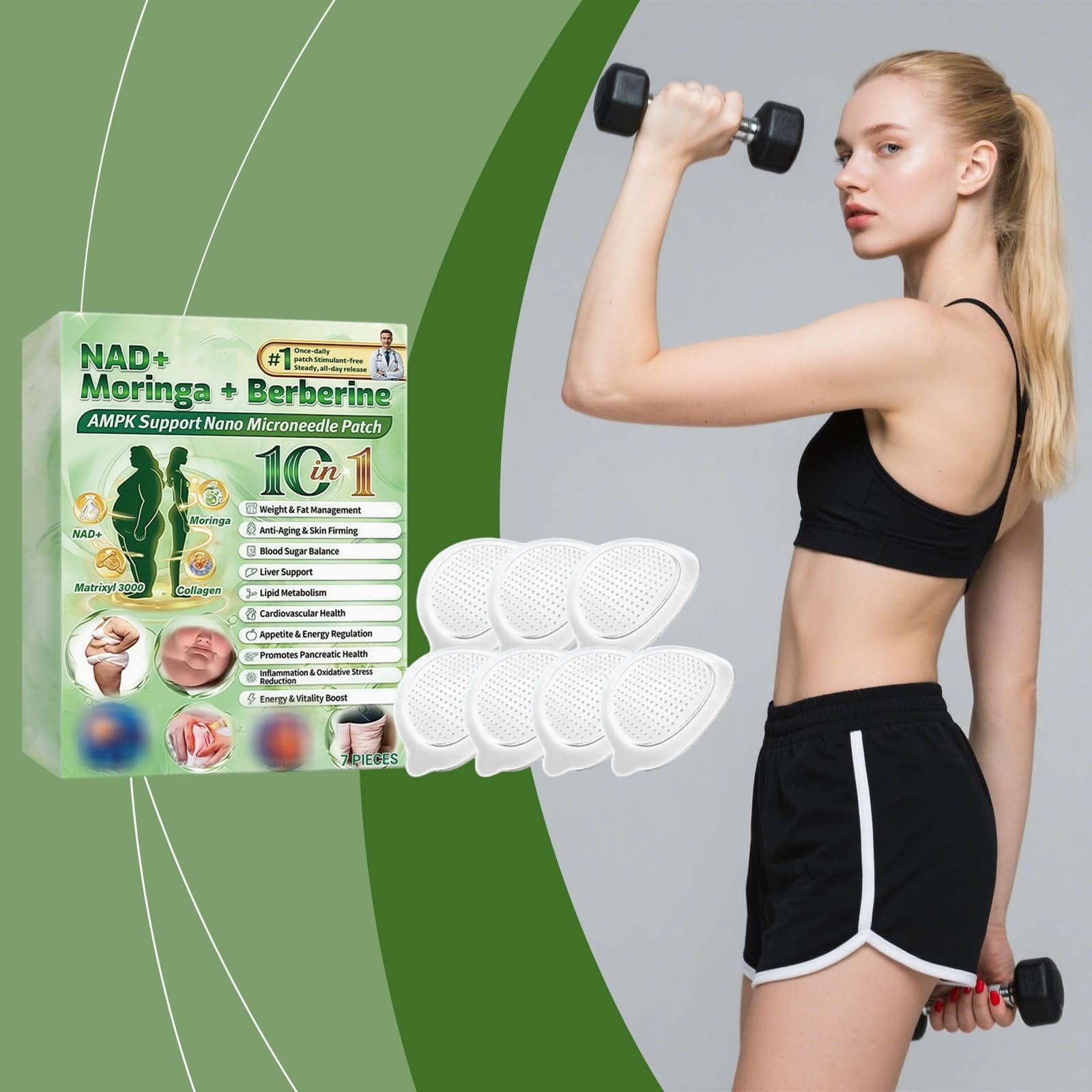Plastry z berberyną na odchudzanie, plastry Moringa X Berberine Microneedle, zaawansowana naszywka 10 w 1 Nano Microneedle, miękka dla skóry naturalna opaska do pielęgnacji dla mężczyzn i kobiet