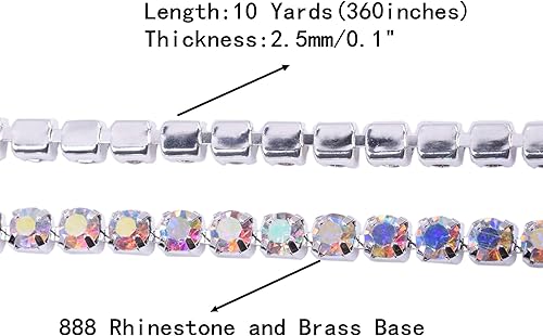 Miniatura 26 de KAOYOO - Cadena con cuentas de diamantes de imitación, 9 metros (10 yardas) para manualidades, joyas y decoración de bodas. Plata con cuentas