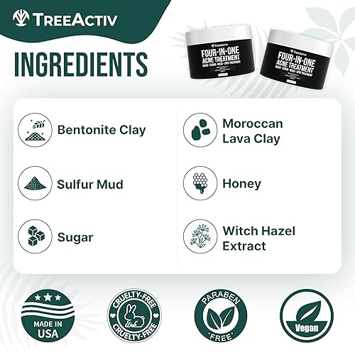 Miniatura 5 de TreeActiv Tratamiento cuatro en uno para el acné | Tratamiento para lavar, exfoliar, mascarilla y manchas | cura la rosácea | azúcar exfoliante |