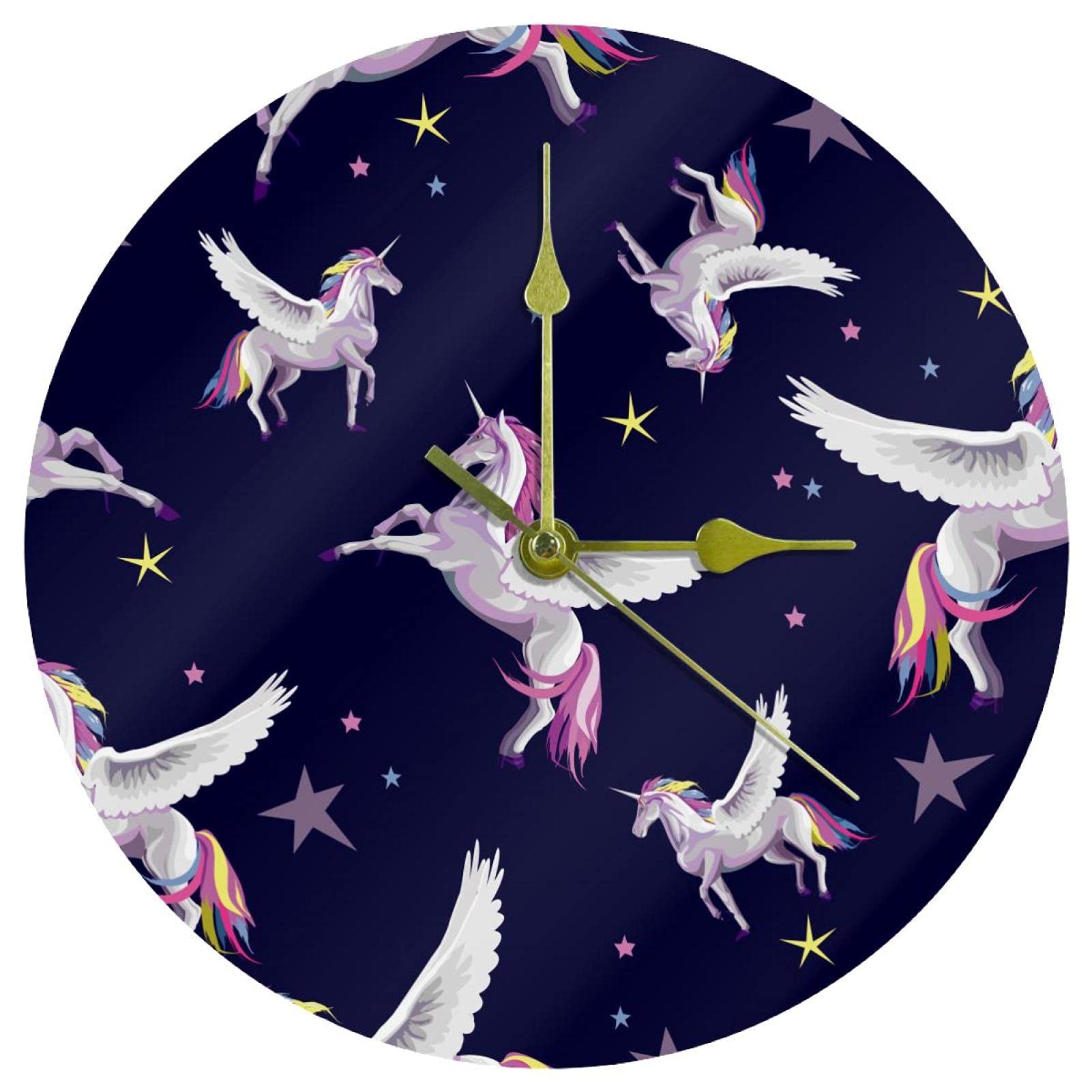 Horloge murale silencieuse 24 cm pour chambre fille avec design licorne étoiles