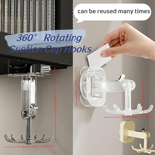 Miniatura 5 de QruiLanTu Ganchos colgantes para utensilios de cocina, colgador de pared, gancho plegable giratorio de 360, gancho de ventosa fuerte, estante para