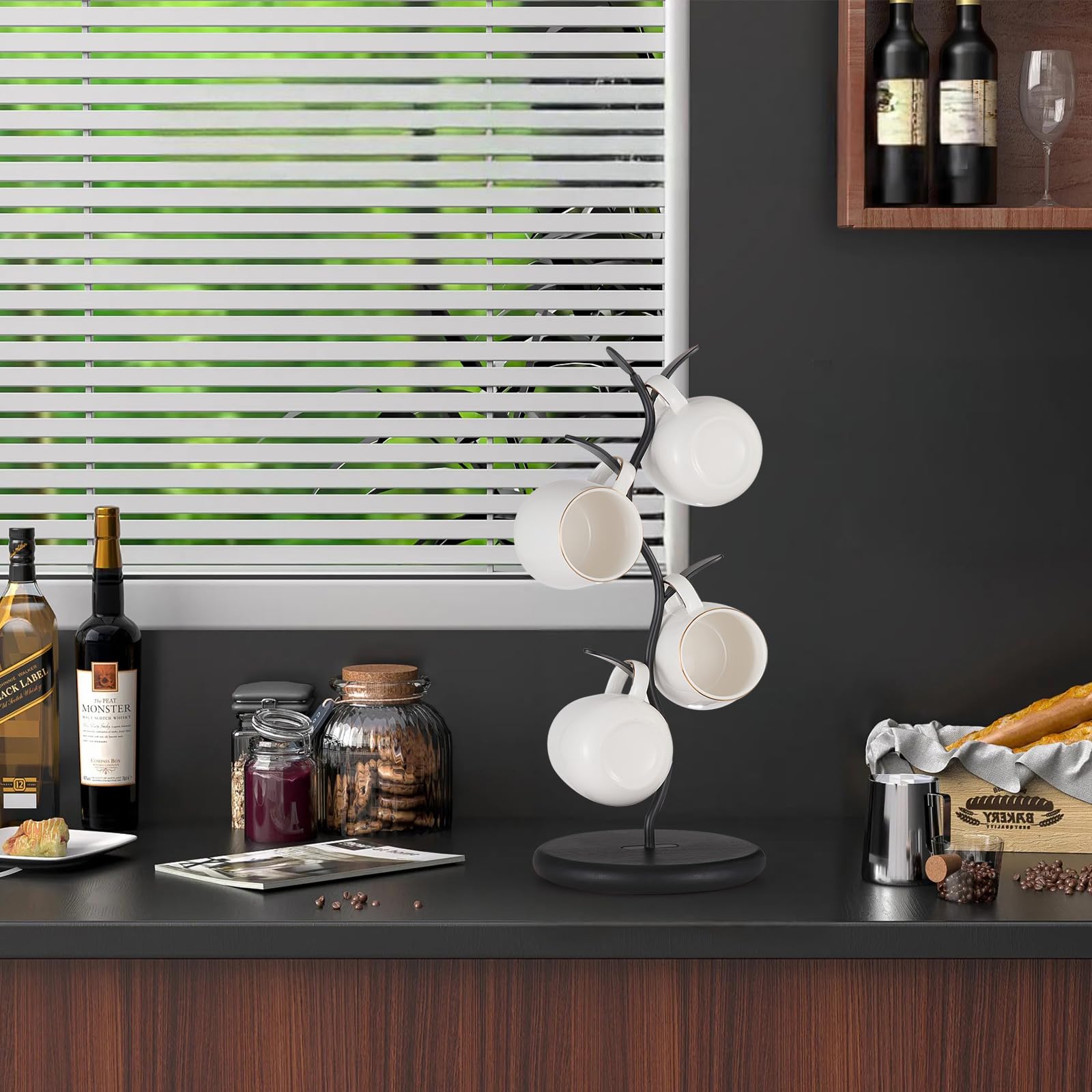 BOOKZON Mug Holder – Countertop Mug Tree For Coffee Cup Storage, Midnight Black Kitchen Organizer - View #7