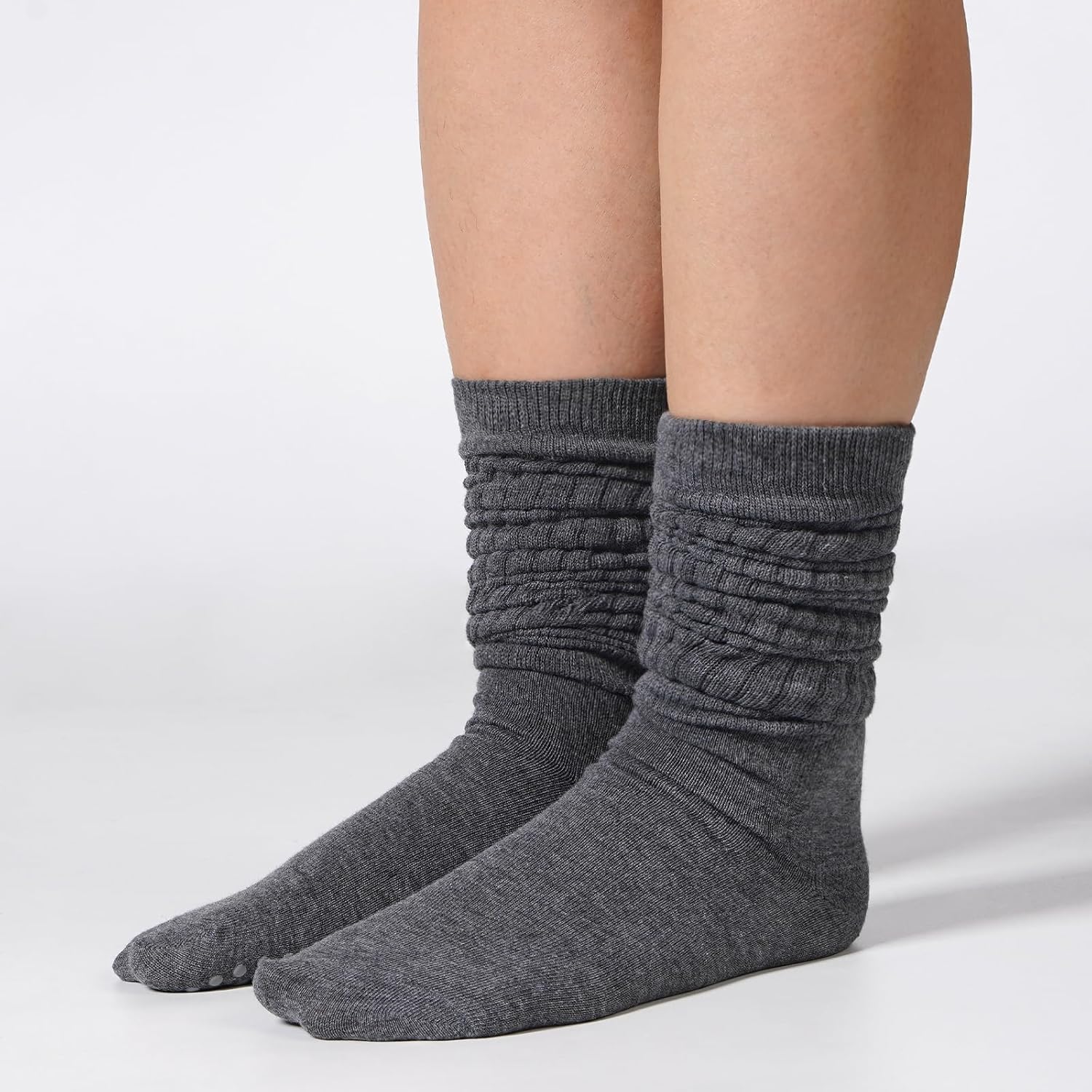 3 Pairs Grip Pilates Socks for Women Yoga Scrunch Socks with Grips for Barre Workout Hospital Long Slouch Sock - Image 5