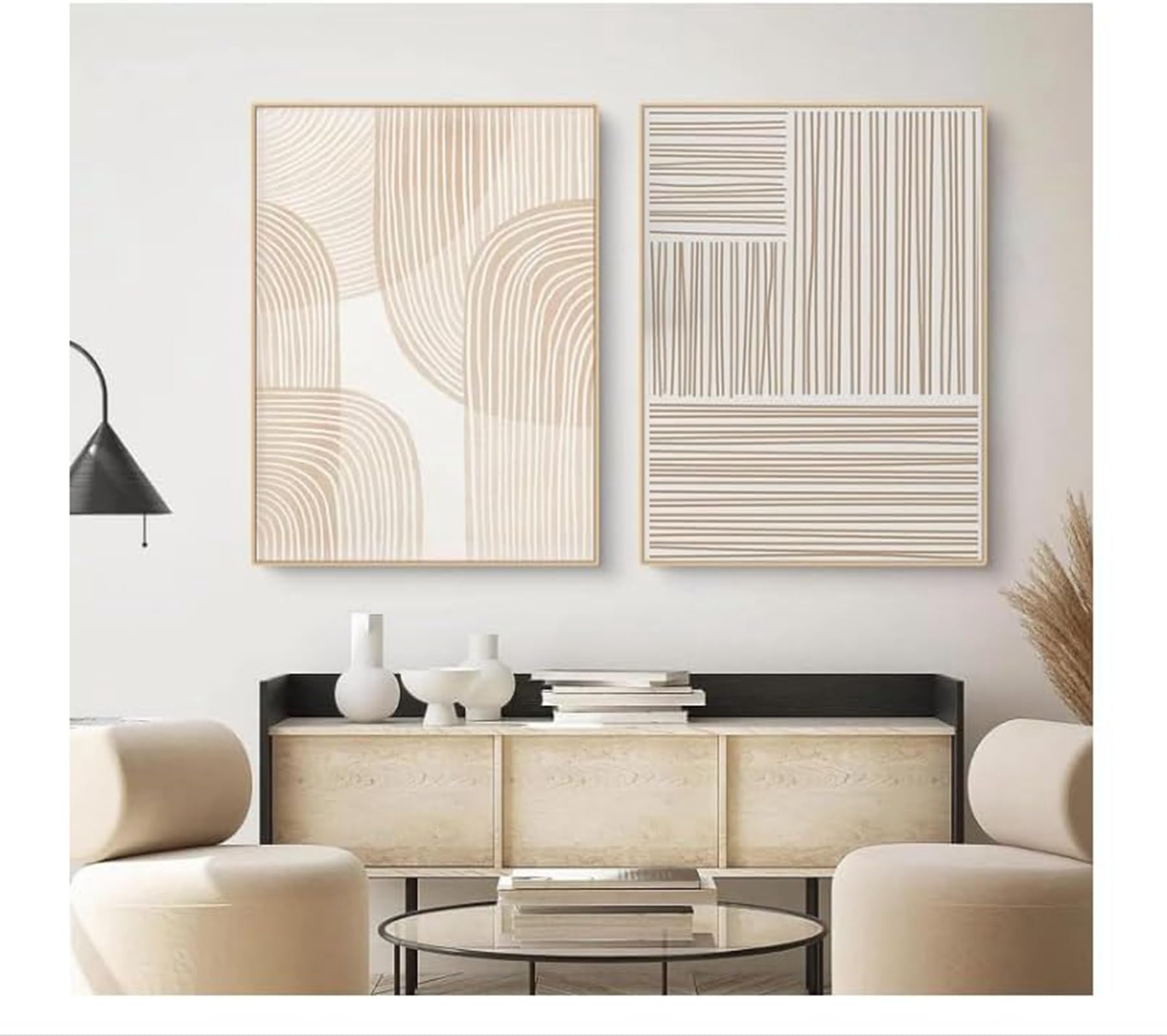 YLHKME Tableaux Abstrait Beige Géométrique Impression sur Toile Affiche Tableau Decoration Murale Salon,pour Salon et Chambre à Coucher Deco Maison (Sans Cadre,2X50X80CM)