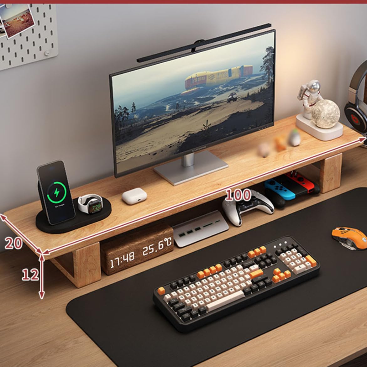 Amazon.co.jp: MJKQ9 モニタースタンド 机上ラック 80*12*20cm 木製
