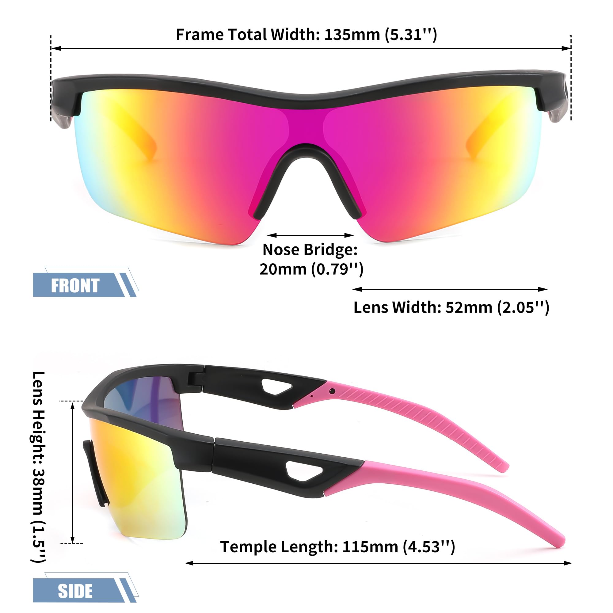 Paquete de 3 lentes de sol para niños, béisbol, sóftbol, ciclismo, protección UV400