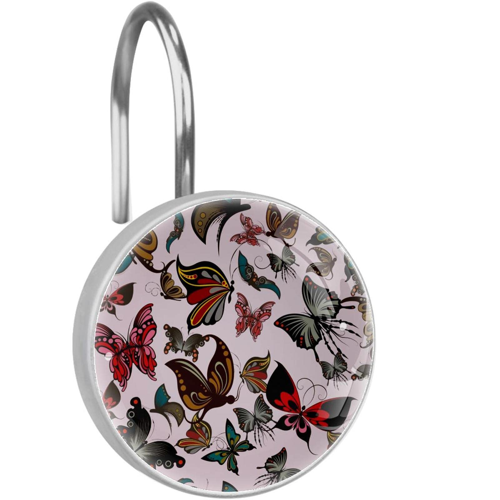 Anneaux de rideau de douche inox avec décoration papillon rose durable x12