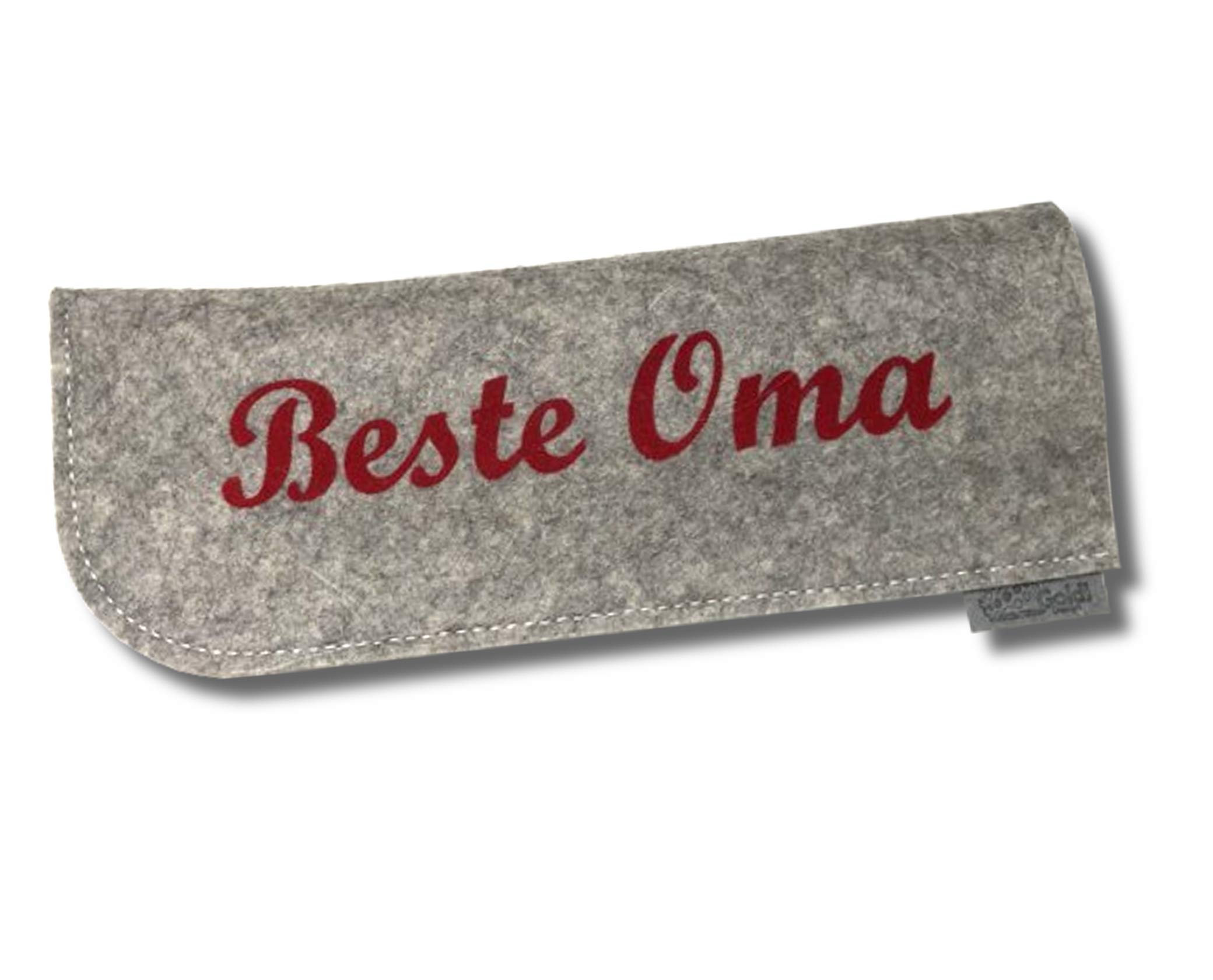 Goldi-Design Glasses case made from 100% wool felt "Beste Oma" light grey/red