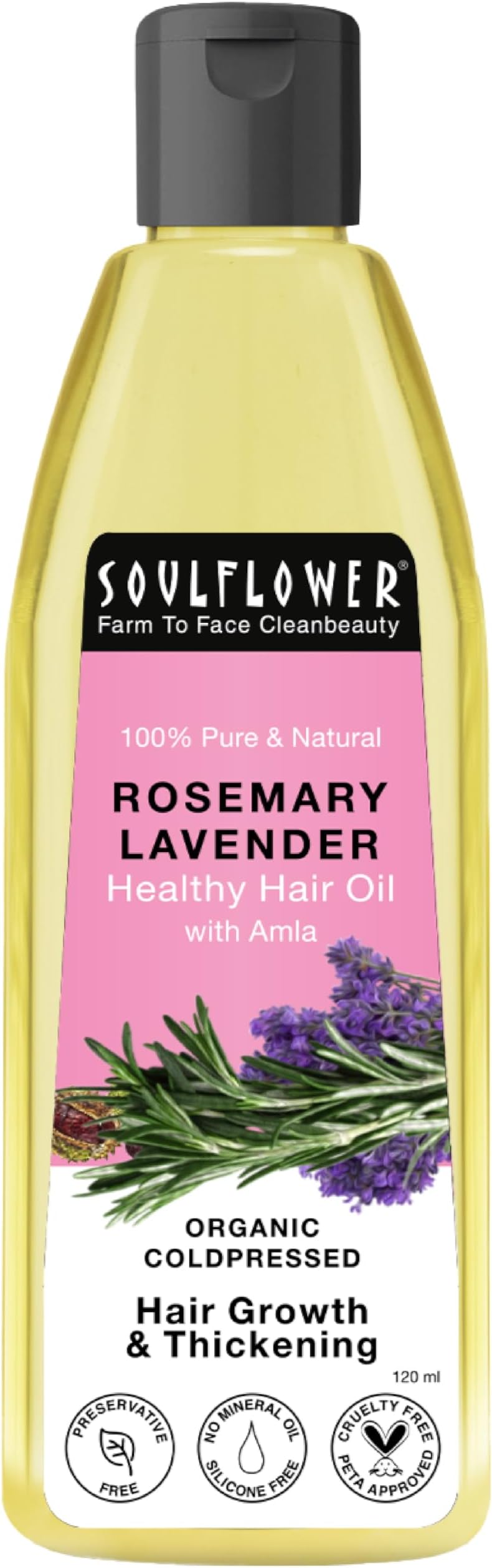 Rosemary Lavender Hair Oil For Healthy Hair, Scalp Nourishment, Hair Growth - 100% Pure & Natural Undiluted Cold Pressed Oil, 120Ml