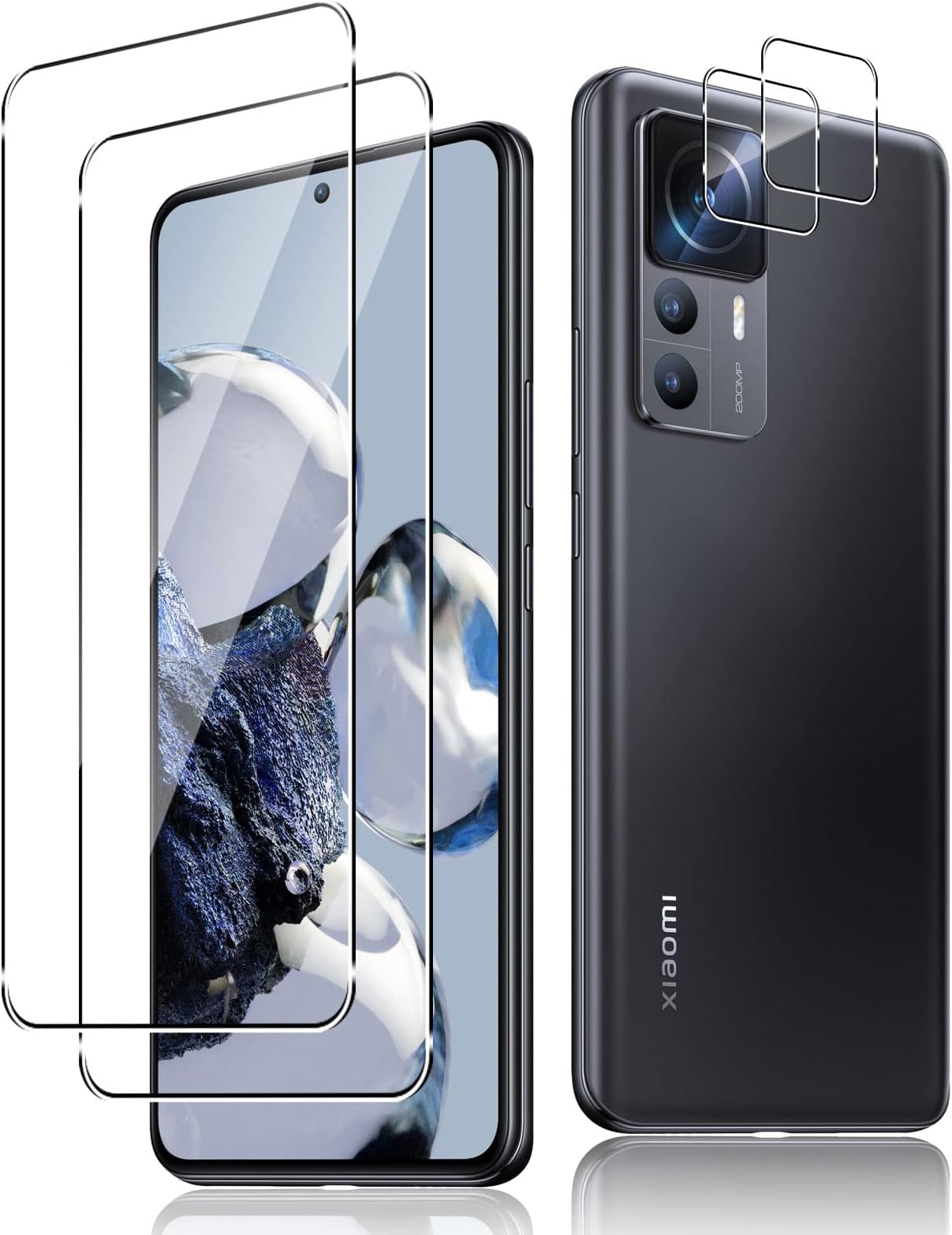 PYue Screen Protector Compatible with Xiaomi 12T Pro 5G/Xiaomi 12T 5G Screen Protector Tempered Glass + Camera Lens Protector [2 +2 Pack], 9H Hardness Anti-Scratch HD Bubble-Free Protective Film
