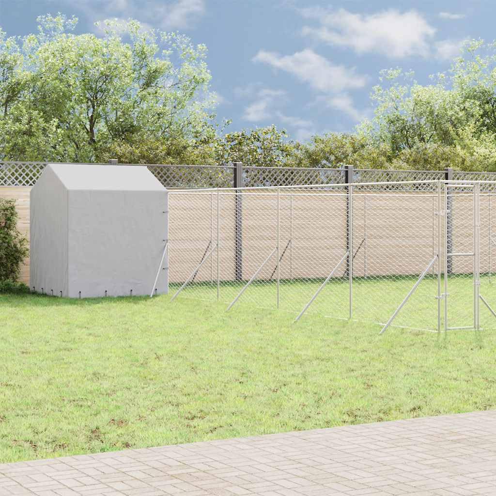Cuccia per cani con tetto in acciaio zincato argentato, 10 x 10 x 2,5 m, grande recinto per cani e piccoli animali, protezione sicura per giardino, terrazza, casa