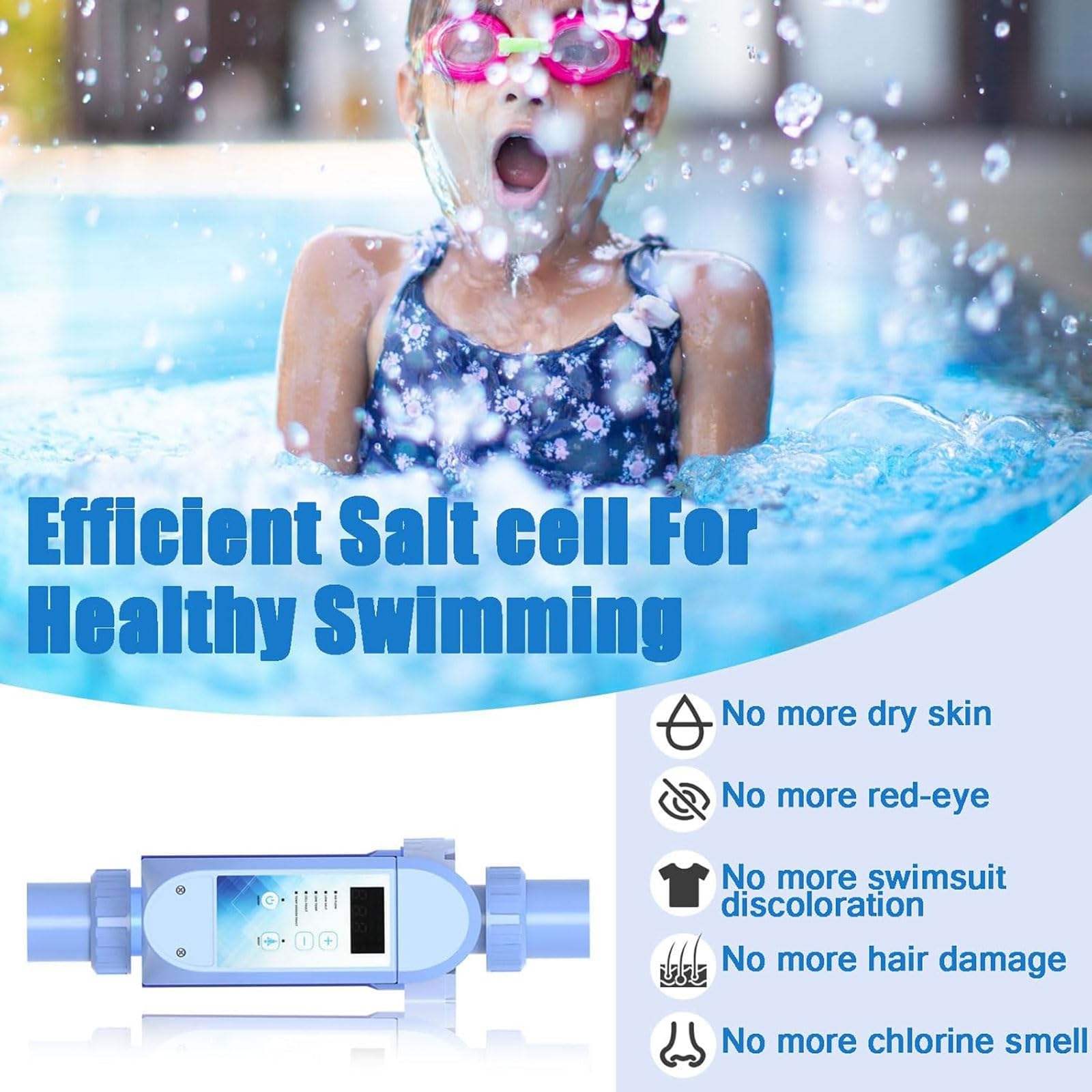 Generador de cloro salado para piscinas de hasta 22.000 galones, salida de 4-20 g/h, panel digital inteligente, función de autolimpieza automática, ideal para sistemas de spa de agua salada