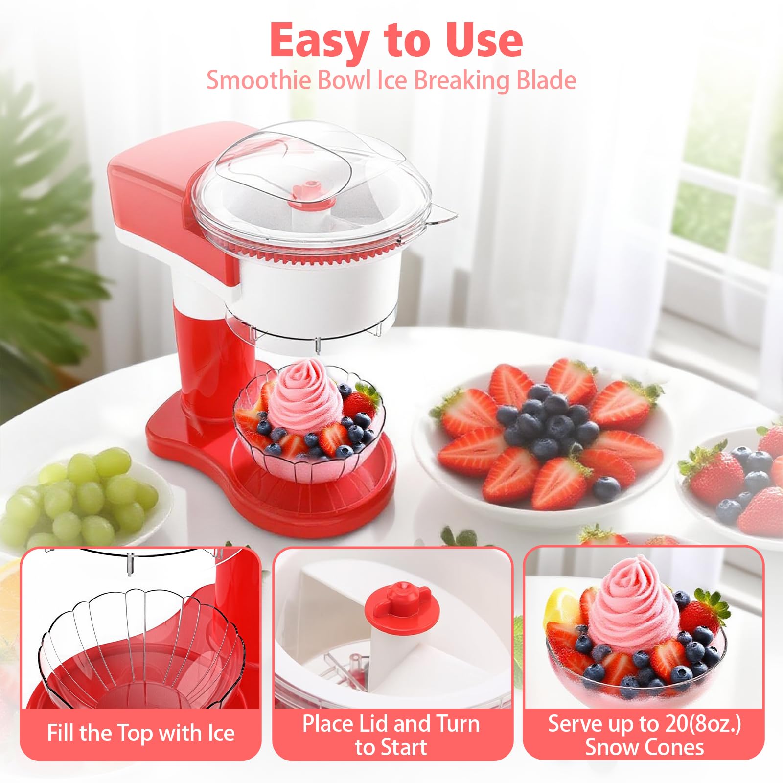 Picadora de hielo eléctrica, máquina para granizados con cuchillas de acero inoxidable extraíbles y lavables, picadora de hielo eléctrica para hielo, granito, bolas de nieve y cócteles