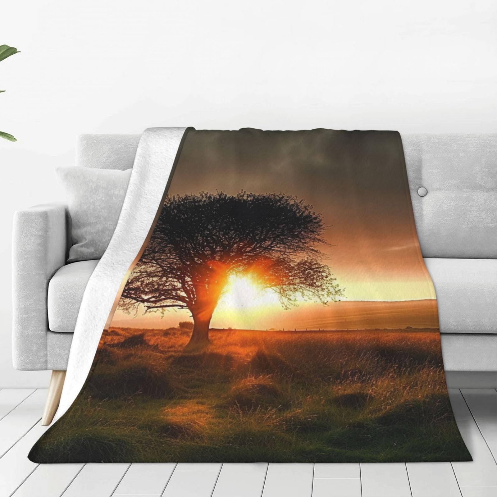 Natural Sunrise Throw Blanket for Couch, Plush Fuzzy Soft Flannel Blankets and Throws for Sofa, 40"x30" Bed Blankets for Travel Camping Chair, All Season Warm Fleece Blanket